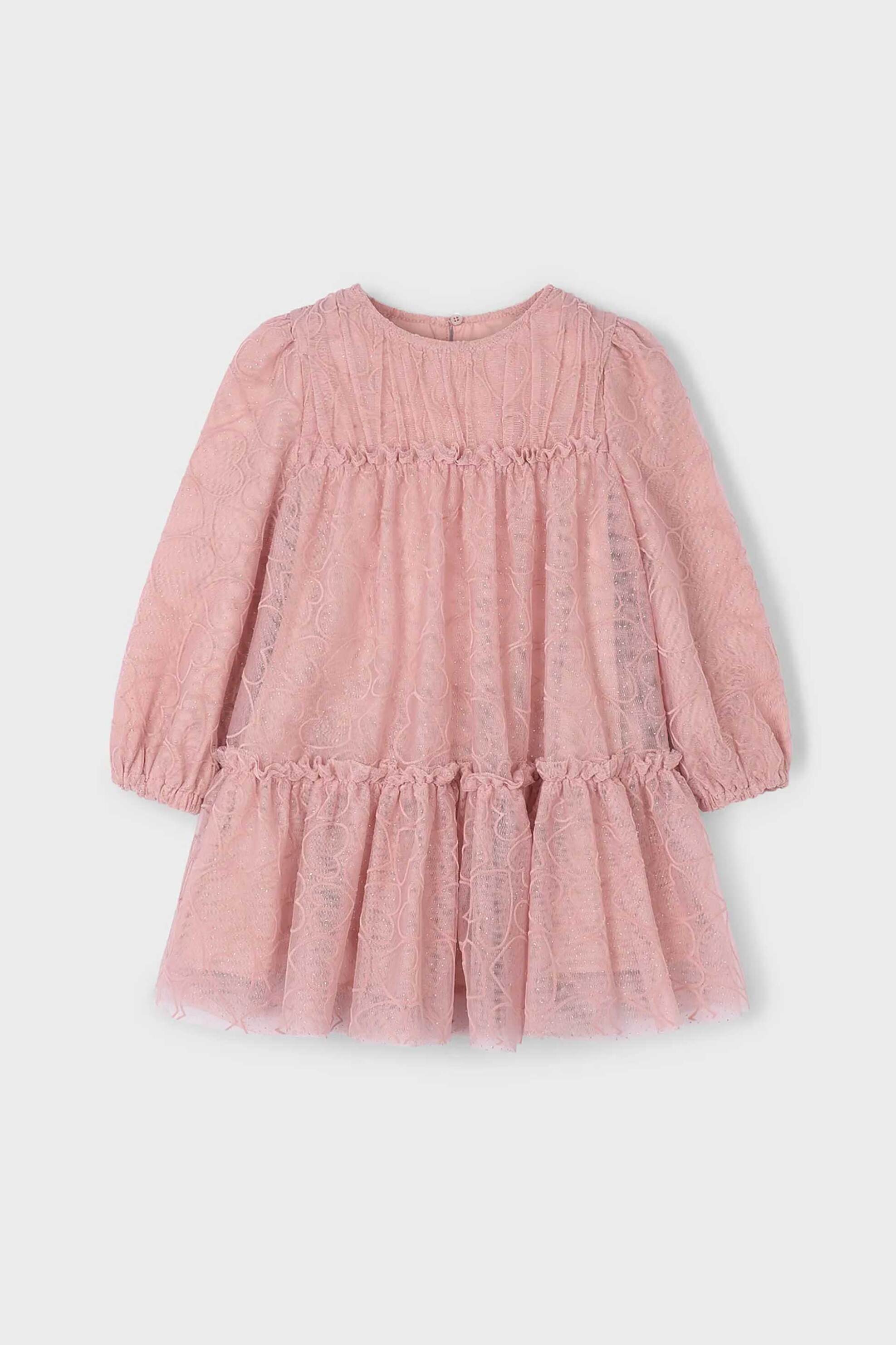 Mayoral παιδικό φόρεμα από τούλι με σούρες - 4919-W26 Ροζ φωτογραφία