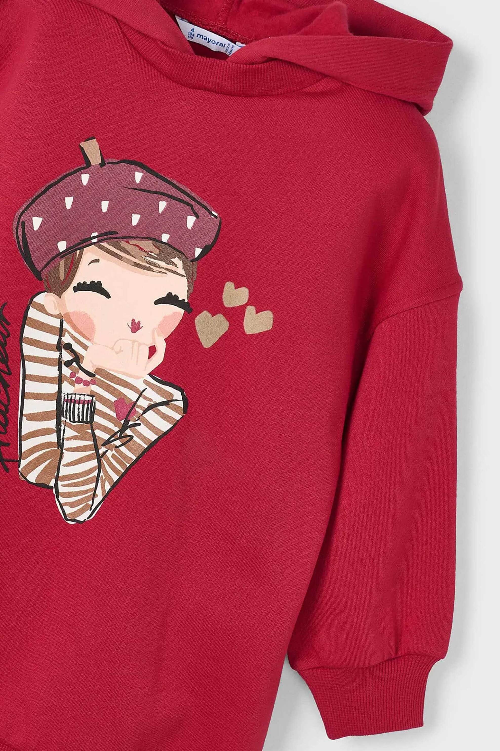 Mayoral παιδικό φούτερ φόρεμα με print και κουκούλα - 4928-W26 Κόκκινο φωτογραφία