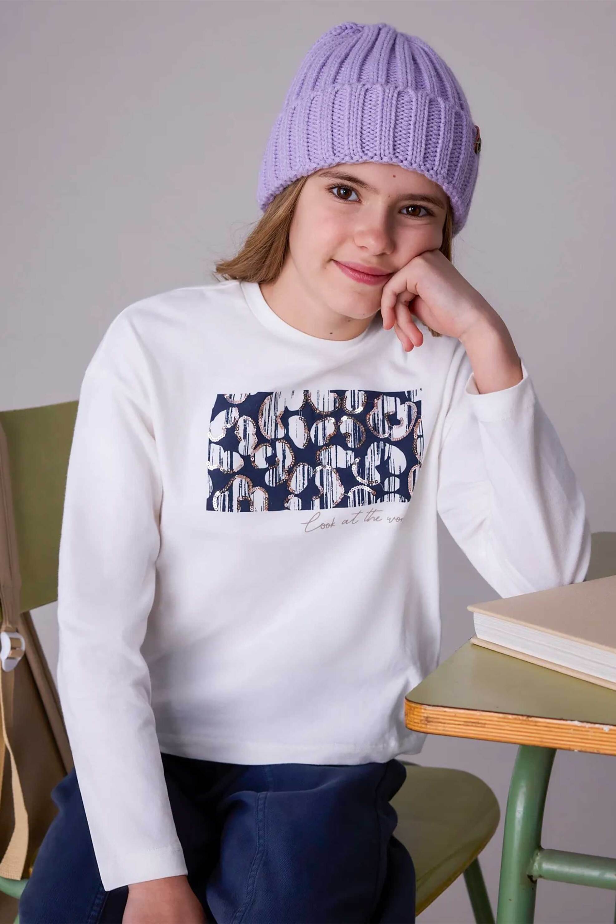 Mayoral παιδική μακρυμάνικη μπλούζα με graphic print - 7024-W26 Λευκό