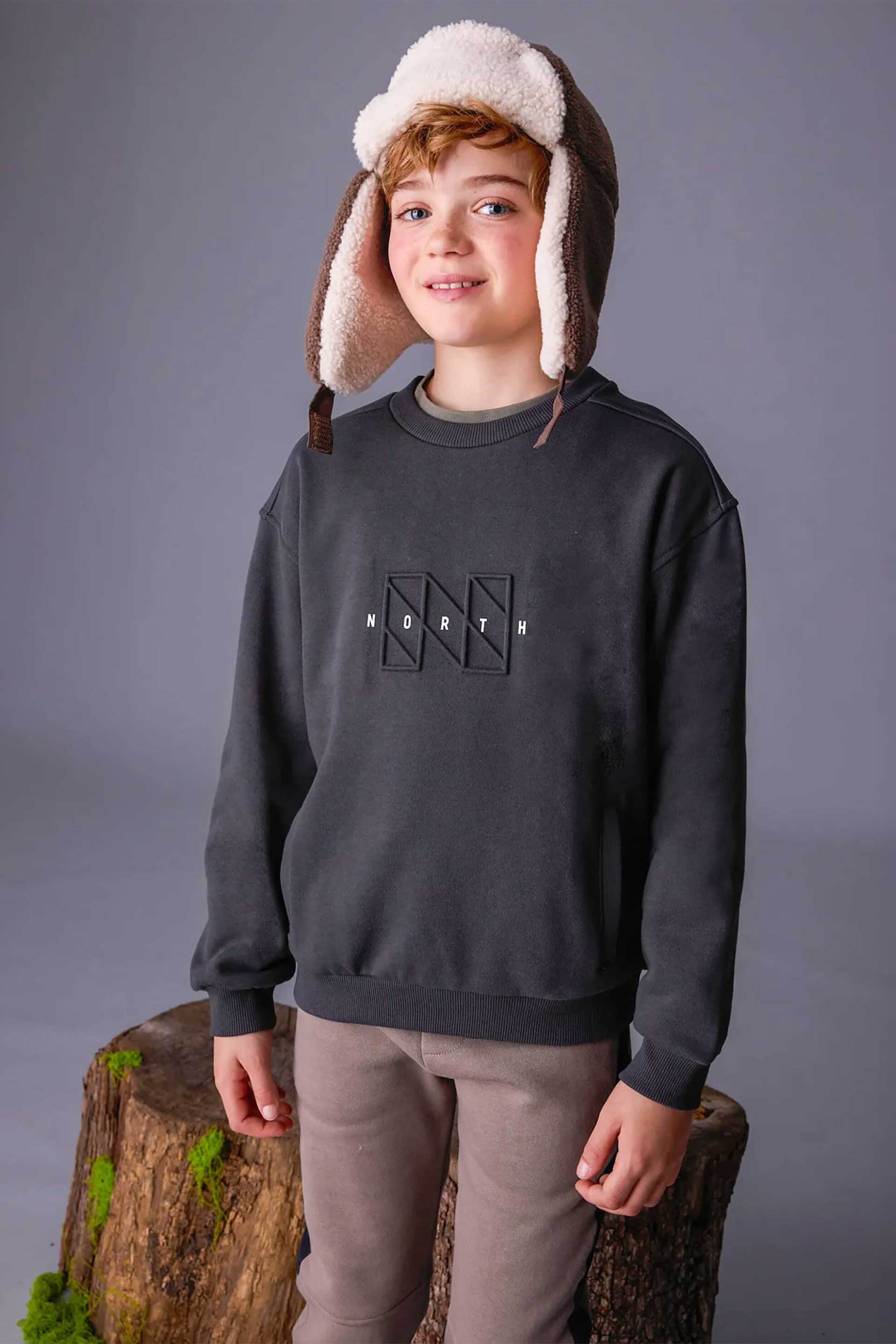 Mayoral παιδική μπλούζα φούτερ με ανάγλυφο print - 7405-W26 Γκρι