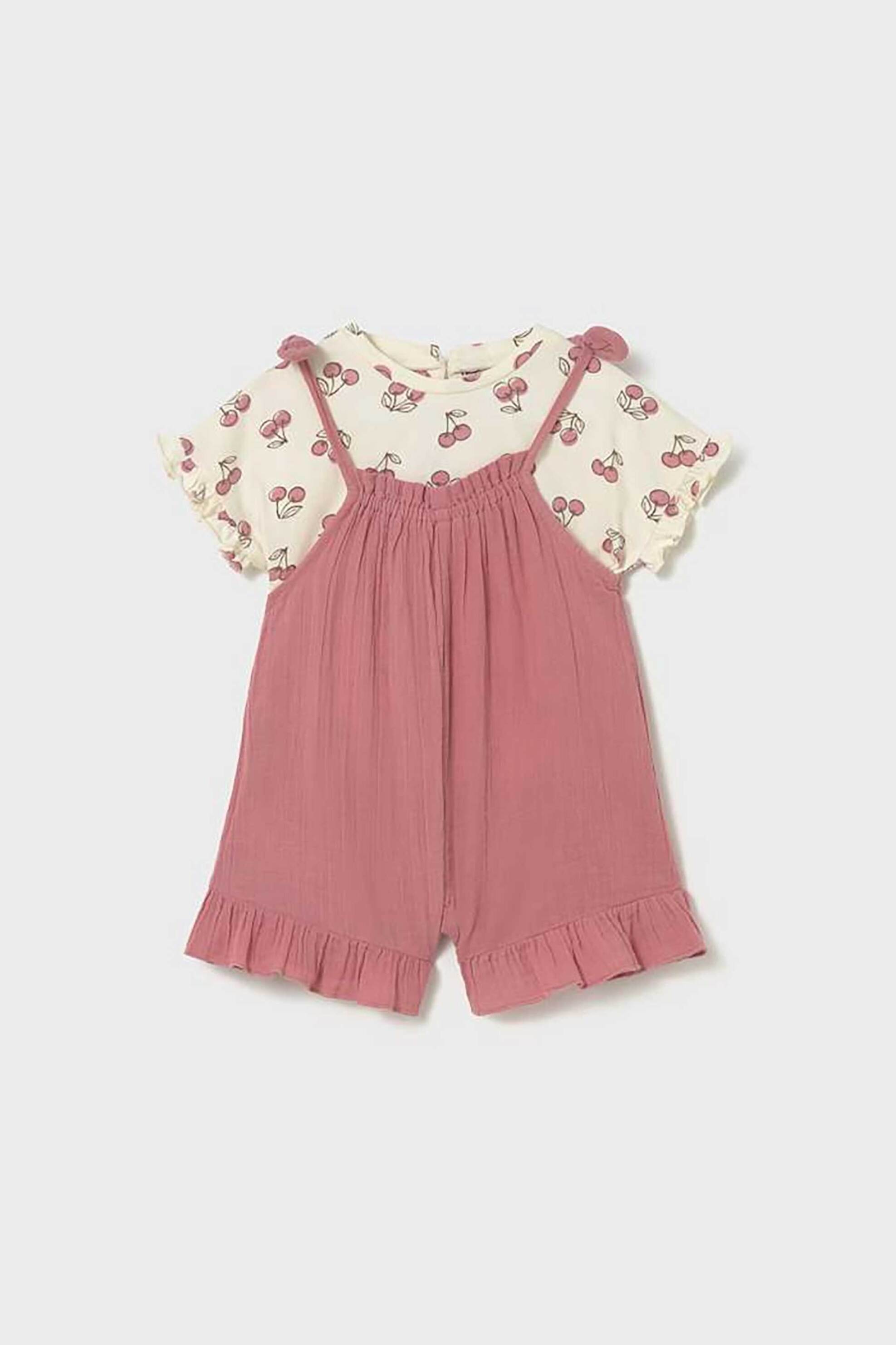 Mayoral βρεφικό σετ ολόσωμη φόρμα αμάνικη και μπλούζα με all-over print (2 τεμάχια) - 1656-S26 Ροζ