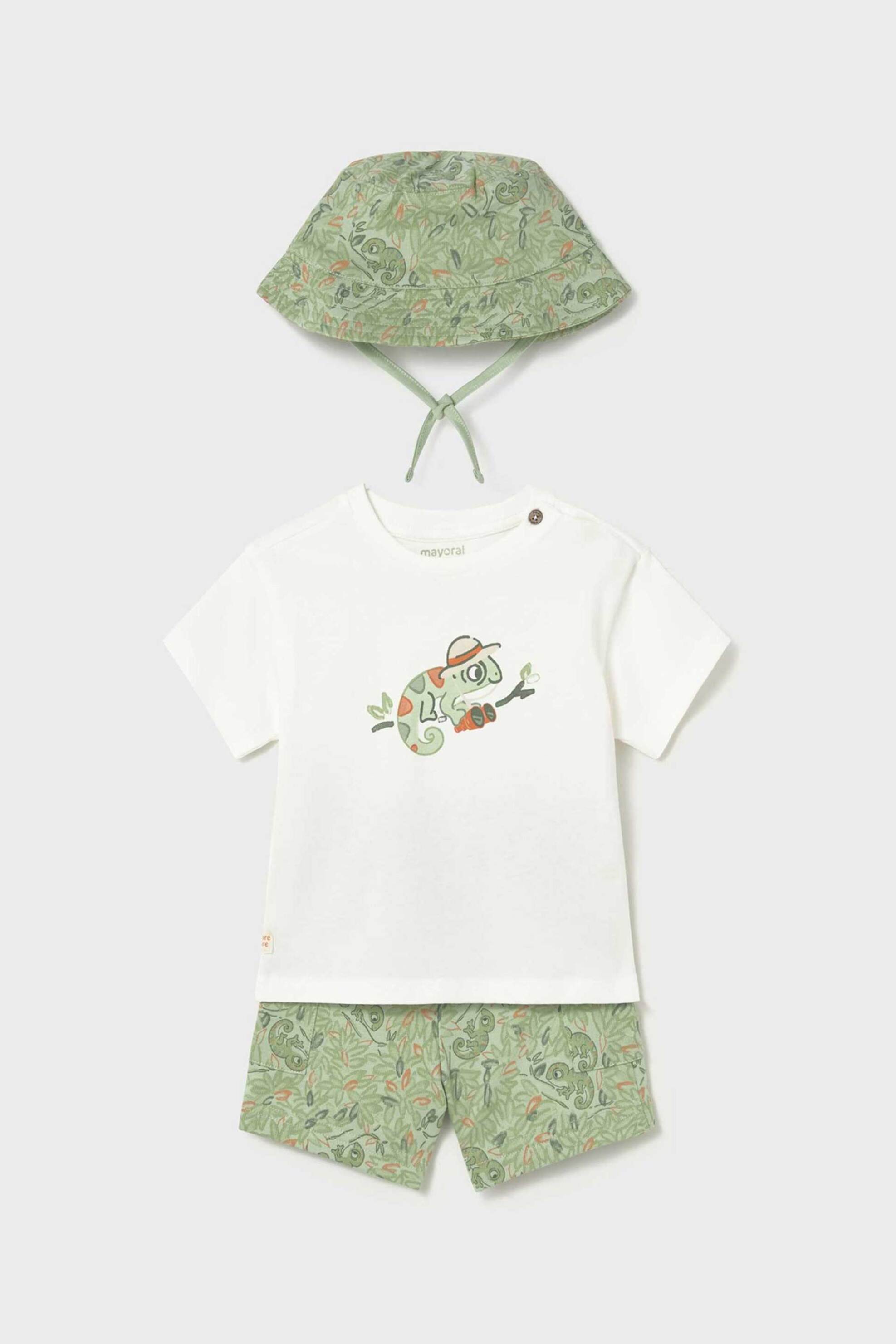 Mayoral βρεφικό σετ μαγιό, μπλούζα και καπέλο με all-over print (3 τεμάχια) - 1667-S26 Πράσινο