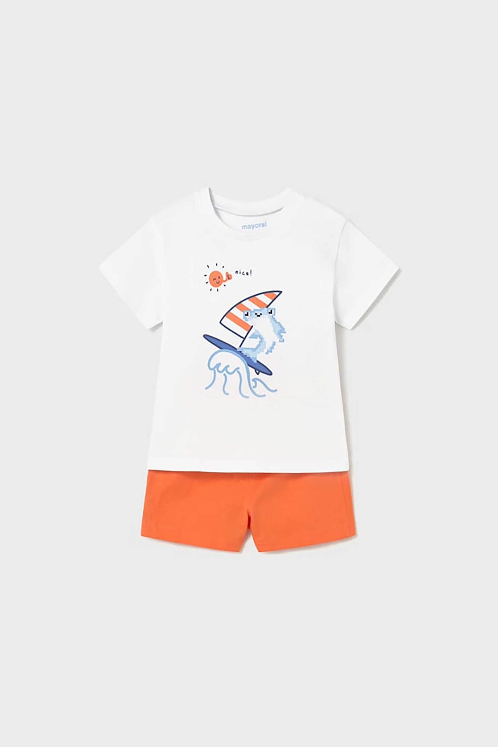 Mayoral βρεφικό σετ μπλούζα και βερμούδα με print (2 τεμάχια) - 1671-S26 Πορτοκαλί