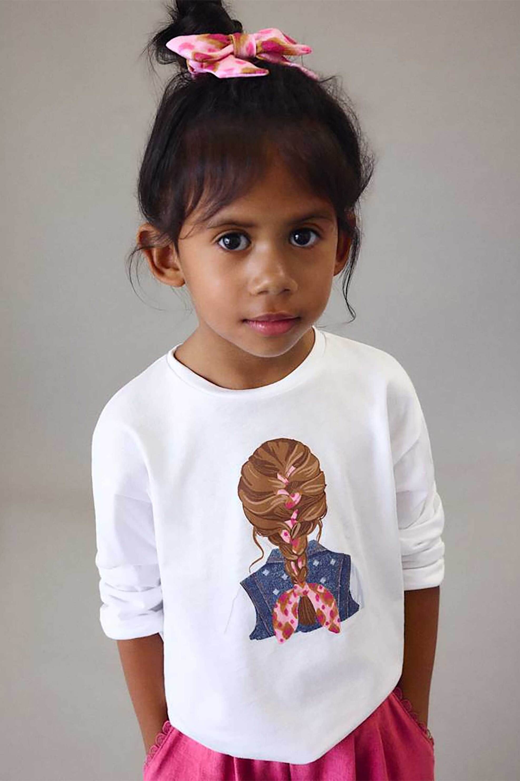 Mayoral παιδική μπλούζα με scrunchie και print - 3020-S26 Λευκό