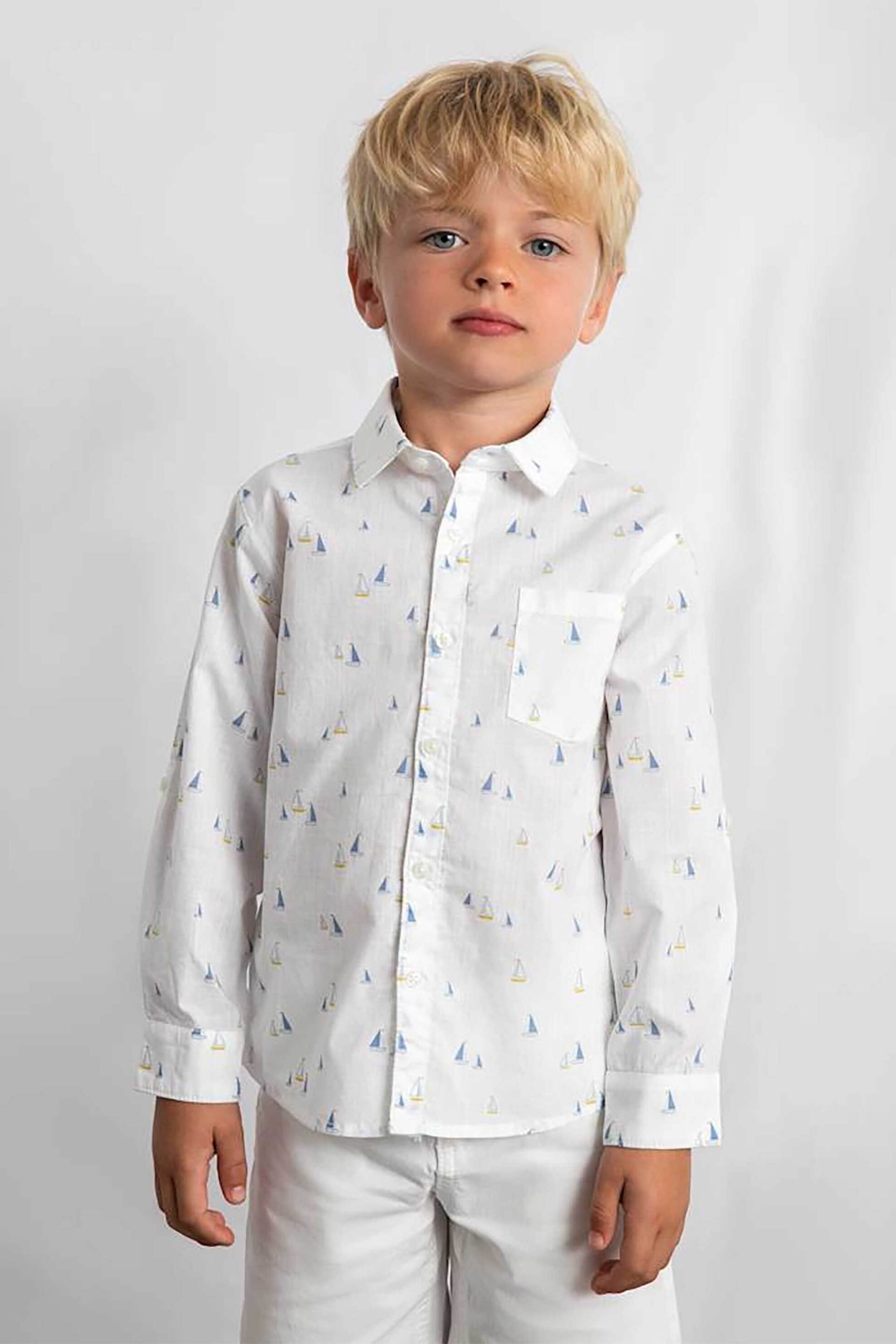 Mayoral παιδικό πουκάμισο με all-over print - 3119-S26 Λευκό - Μπλε