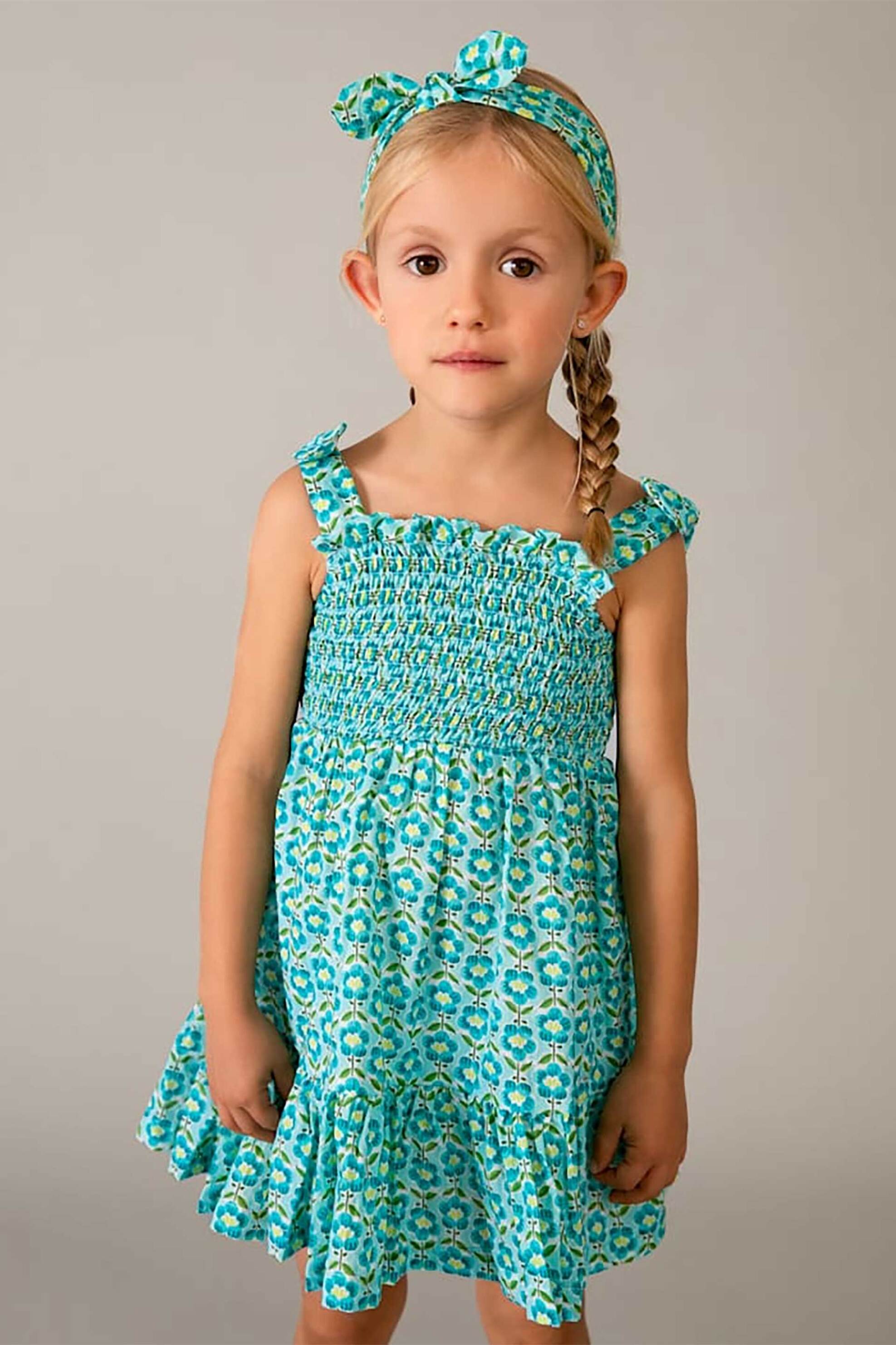 Mayoral παιδικό φόρεμα αμάνικο και κορδέλα με all-over print - 3942-S26 Μπλε Σκούρο