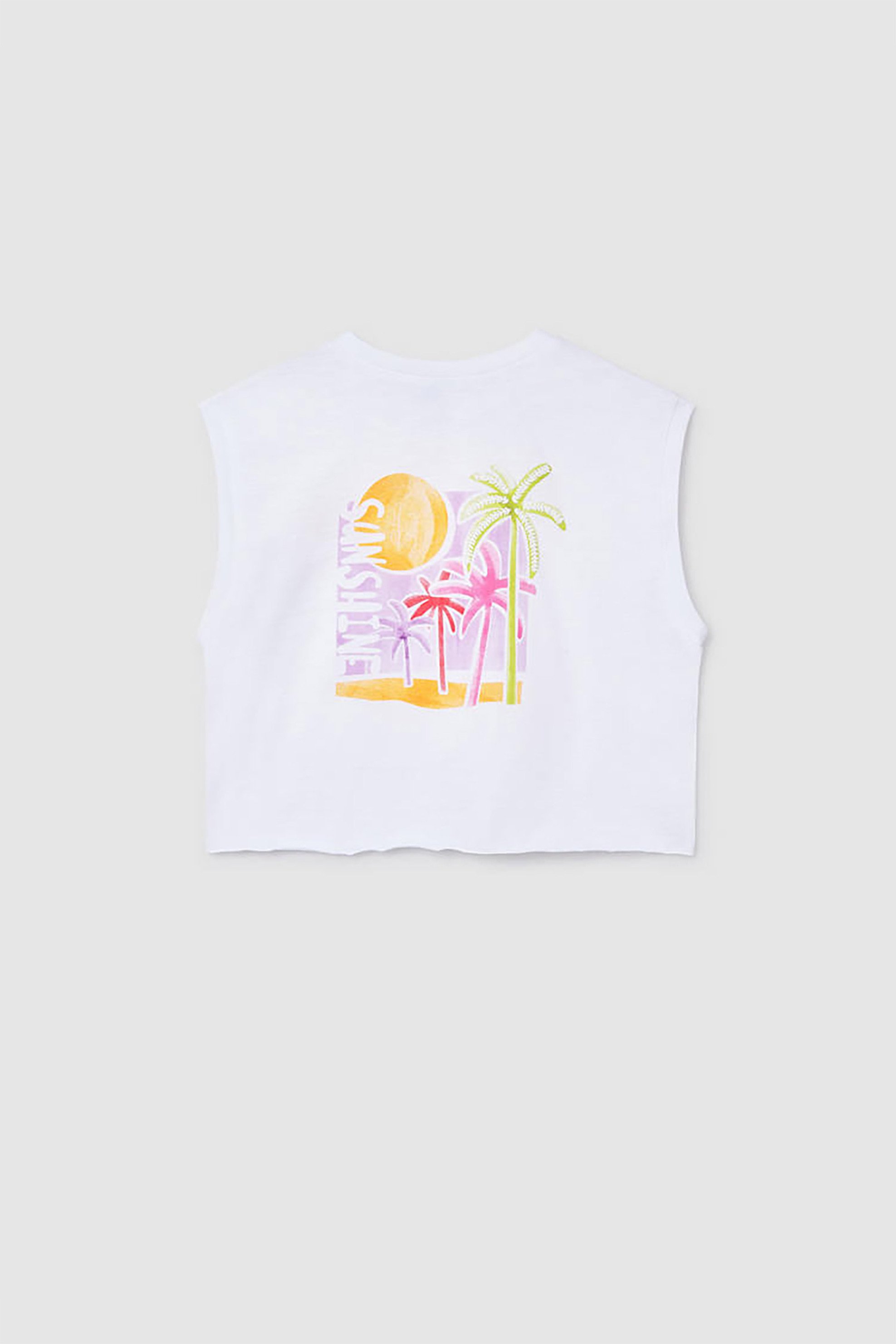 Mayoral Παιδική Cropped Αμάνικη Μπλούζα με Print - 6014-S26 Λευκό