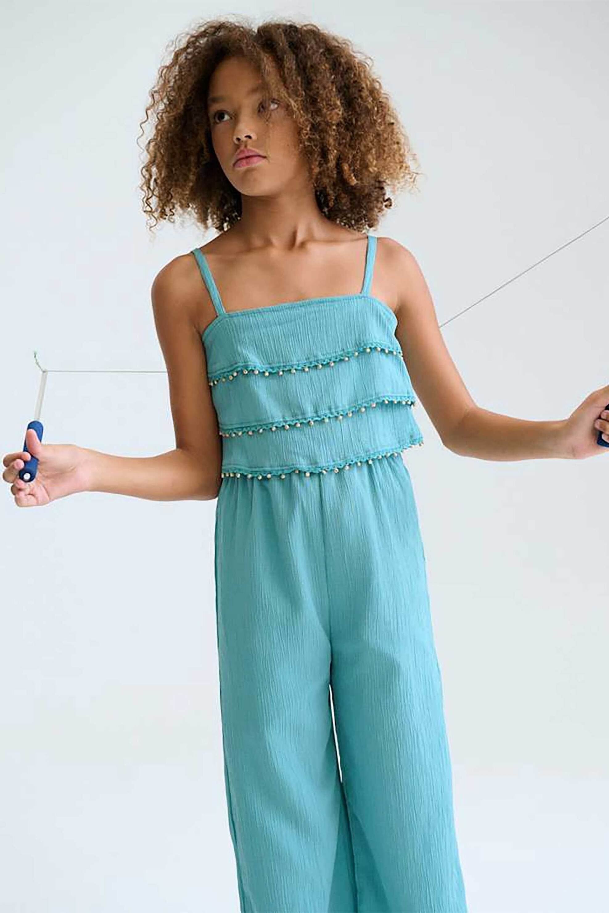 Mayoral παιδική ολόσωμη φόρμα αμάνικη με βολάν - 6873-S26 Πετρόλ