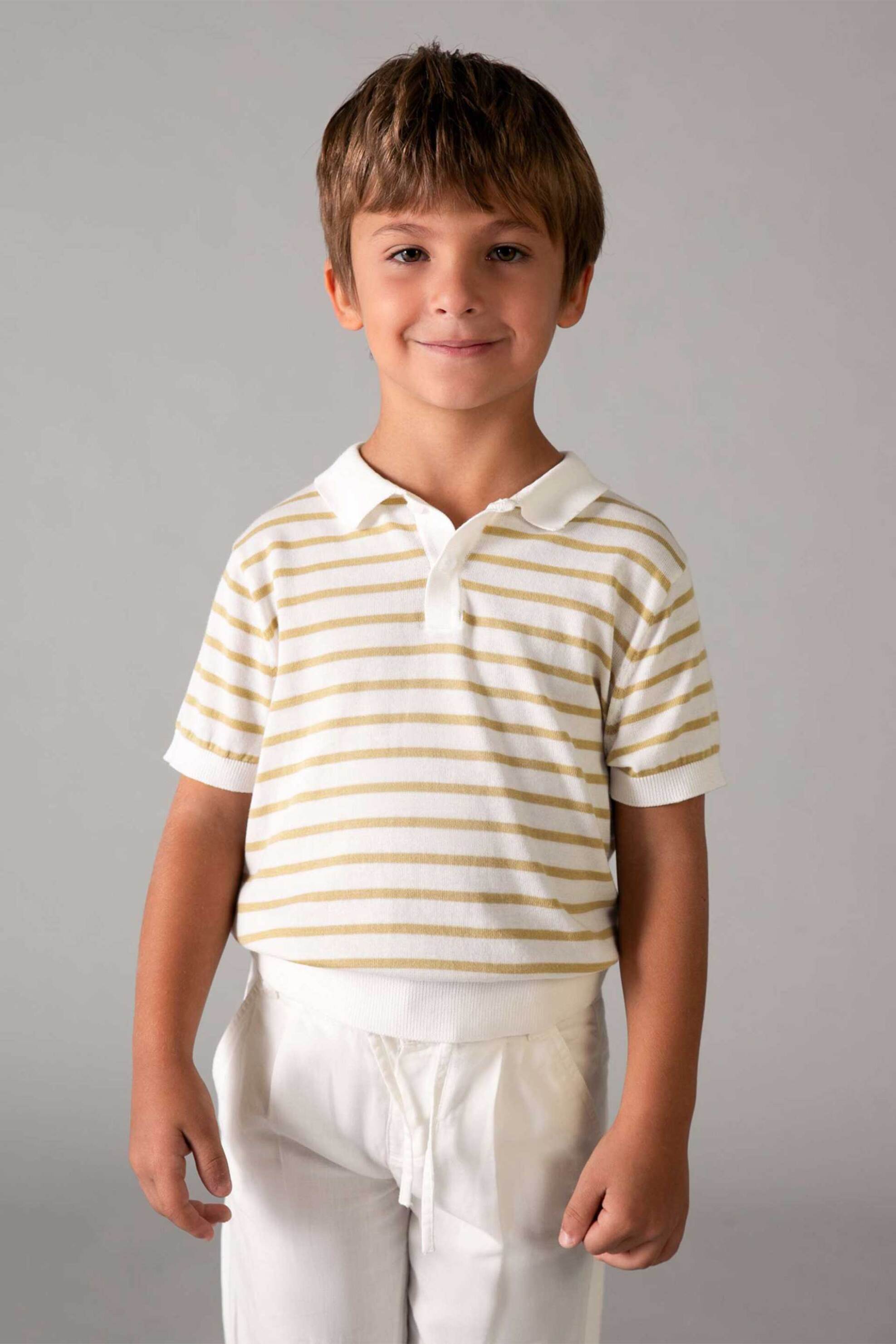 Mayoral παιδική μπλούζα πόλο με ριγέ σχέδιο Regular Fit - 3106-S26 Κρέμ