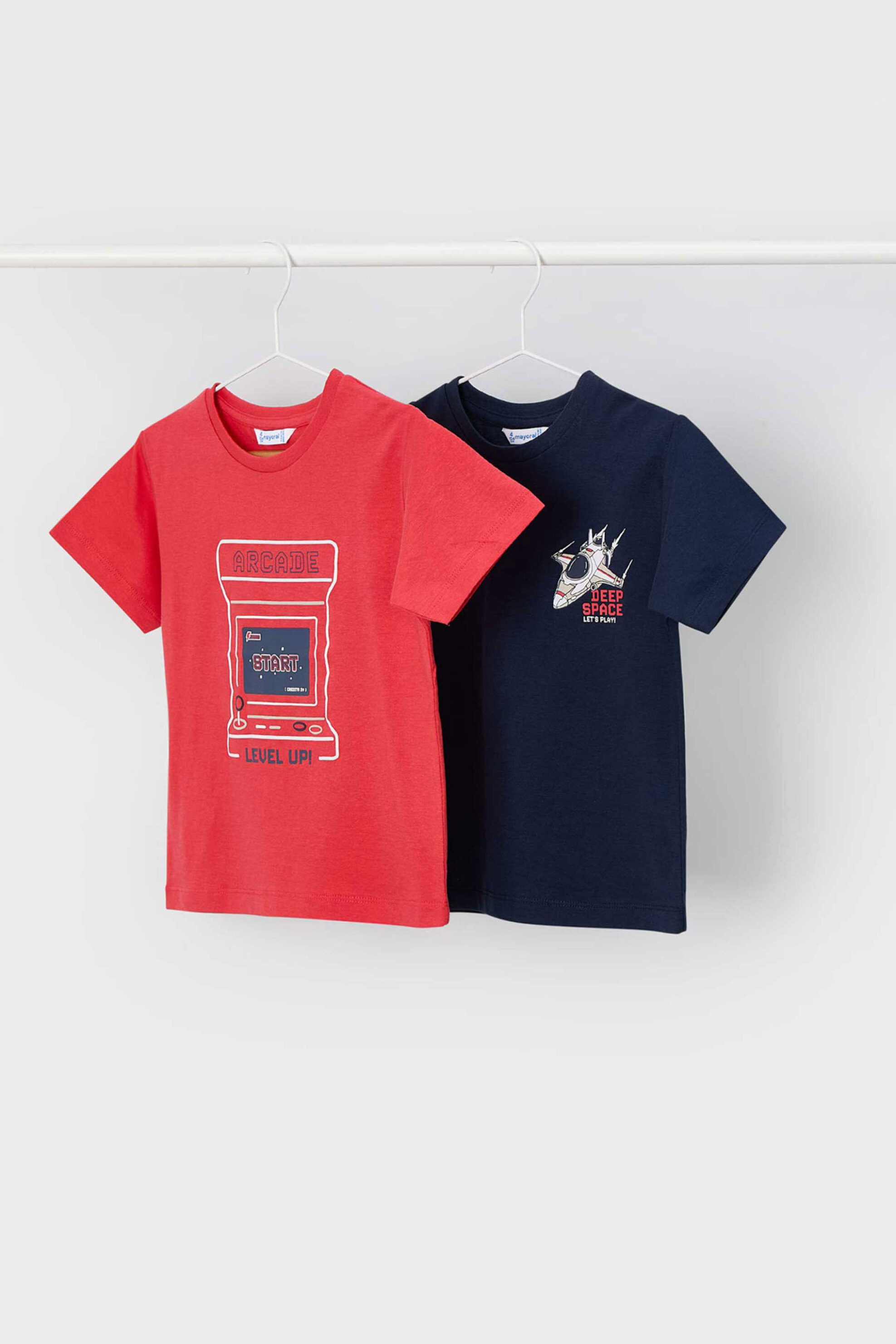 Mayoral Παιδικό Σετ T-Shirt με Print Regular Fit (2 Τεμάχια) - 3063-S26 Κόκκινο
