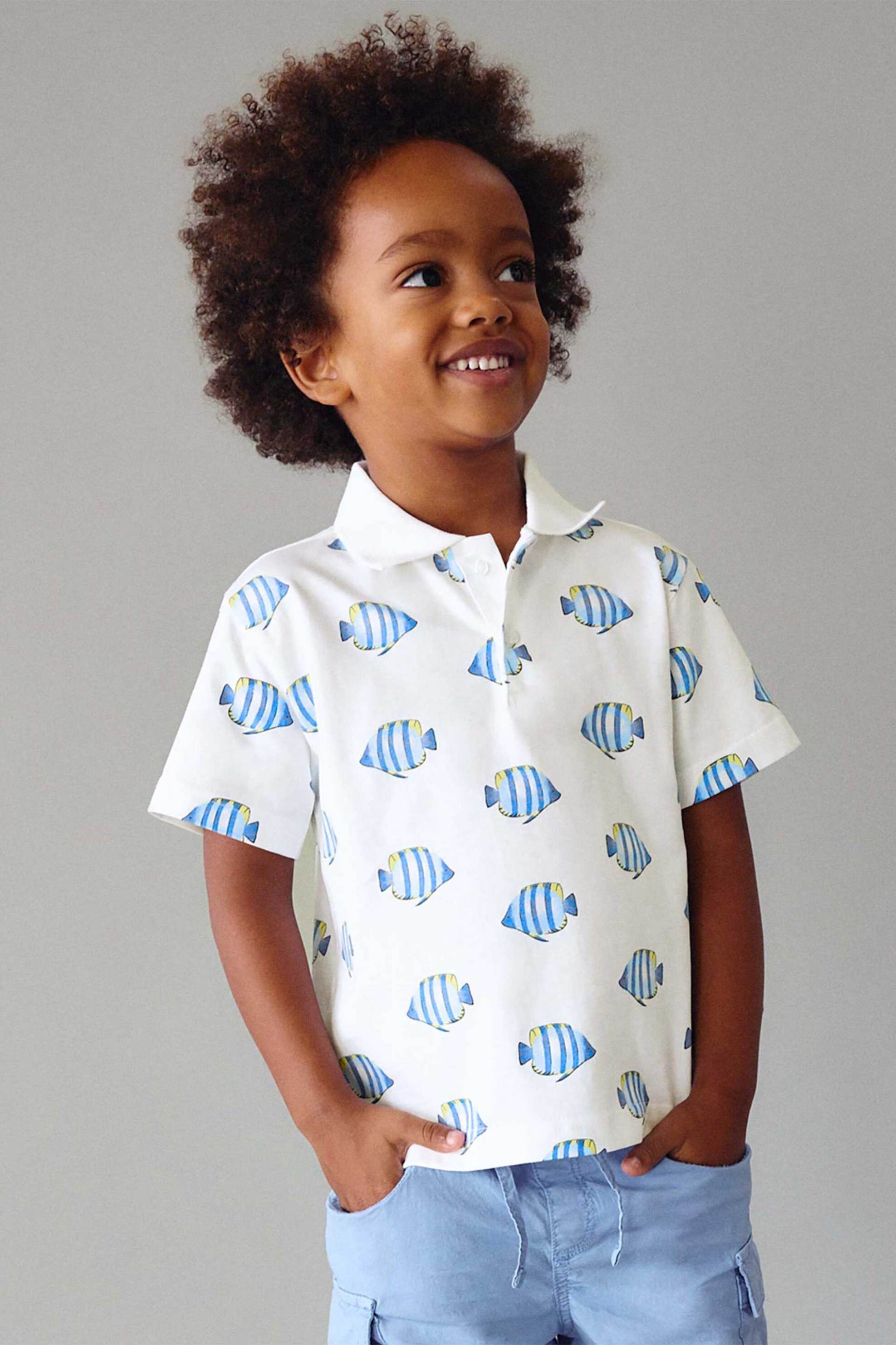 Mayoral παιδική μπλούζα πόλο με all-over print - 3104-S26 Μπλε Σκούρο