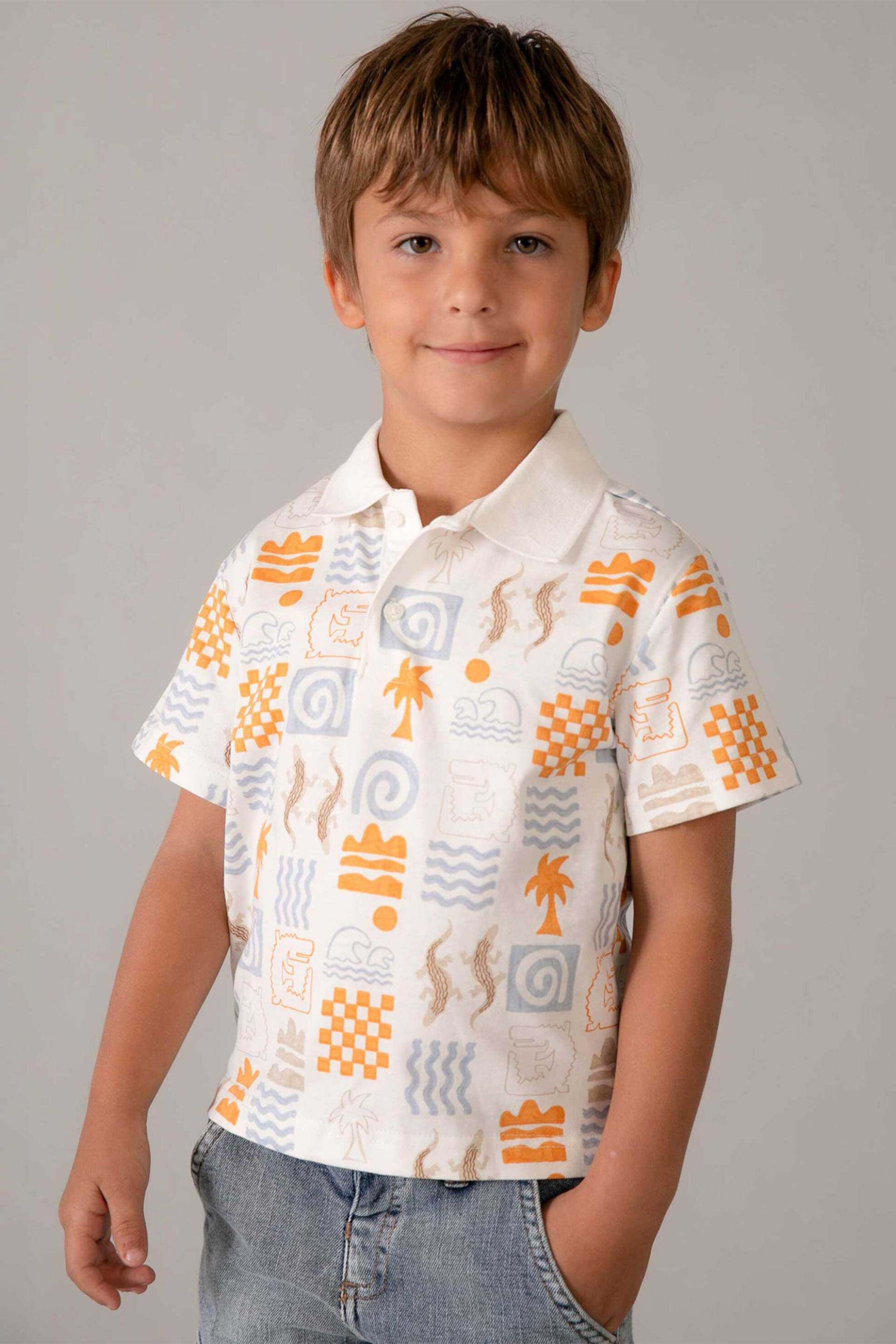 Mayoral παιδική μπλούζα πόλο με all-over print - 3104-S26 Κοραλί