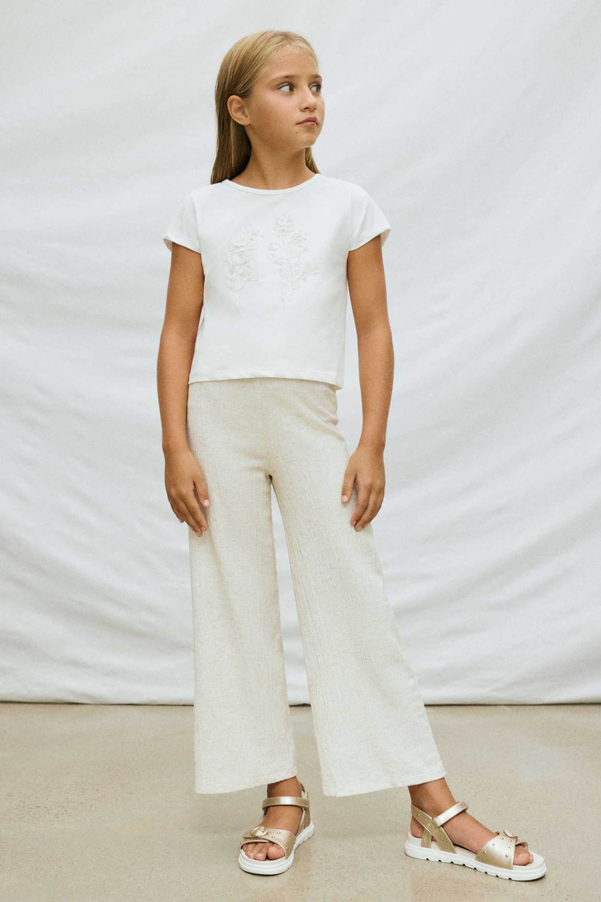 Mayoral παιδικό λινό παντελόνι με αγκράφα Wide Leg - 6547-S26 Μπεζ