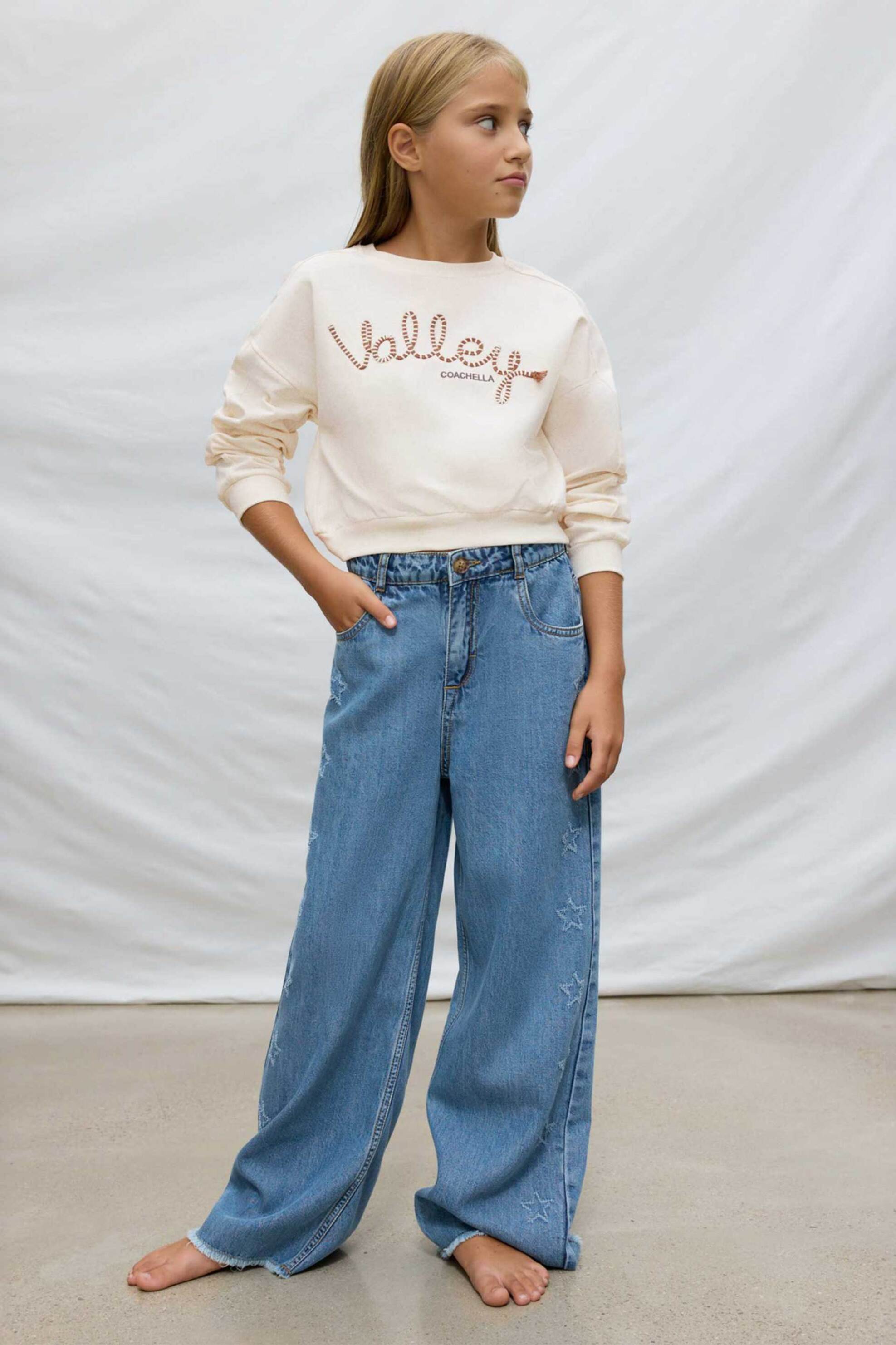 Mayoral παιδικό τζιν παντελόνι με ανάγλυφα αστέρια Wide Leg - 6557-S26 Denim Blue