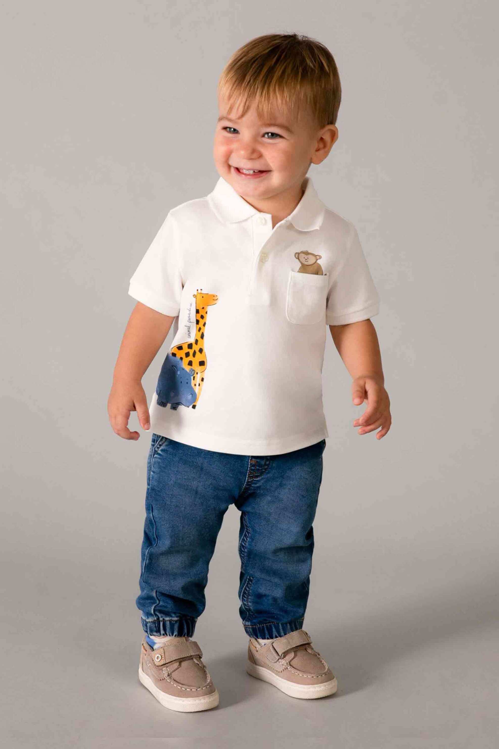 Mayoral βρεφική μπλούζα πόλο με all-over print - 1108-S26 Κρέμ