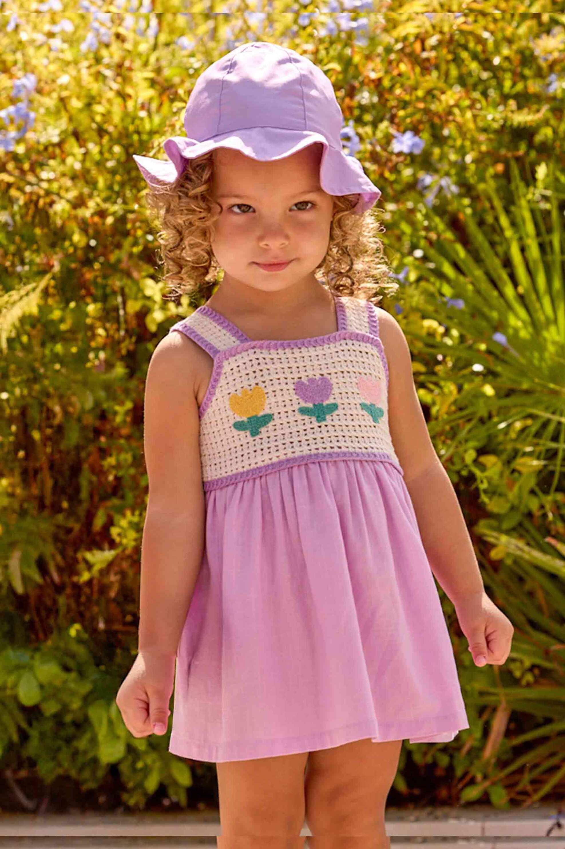 Mayoral βρεφικό αμάνικο φόρεμα με πλεκτό σχέδιο και floral print - 1931-S26 Λιλά