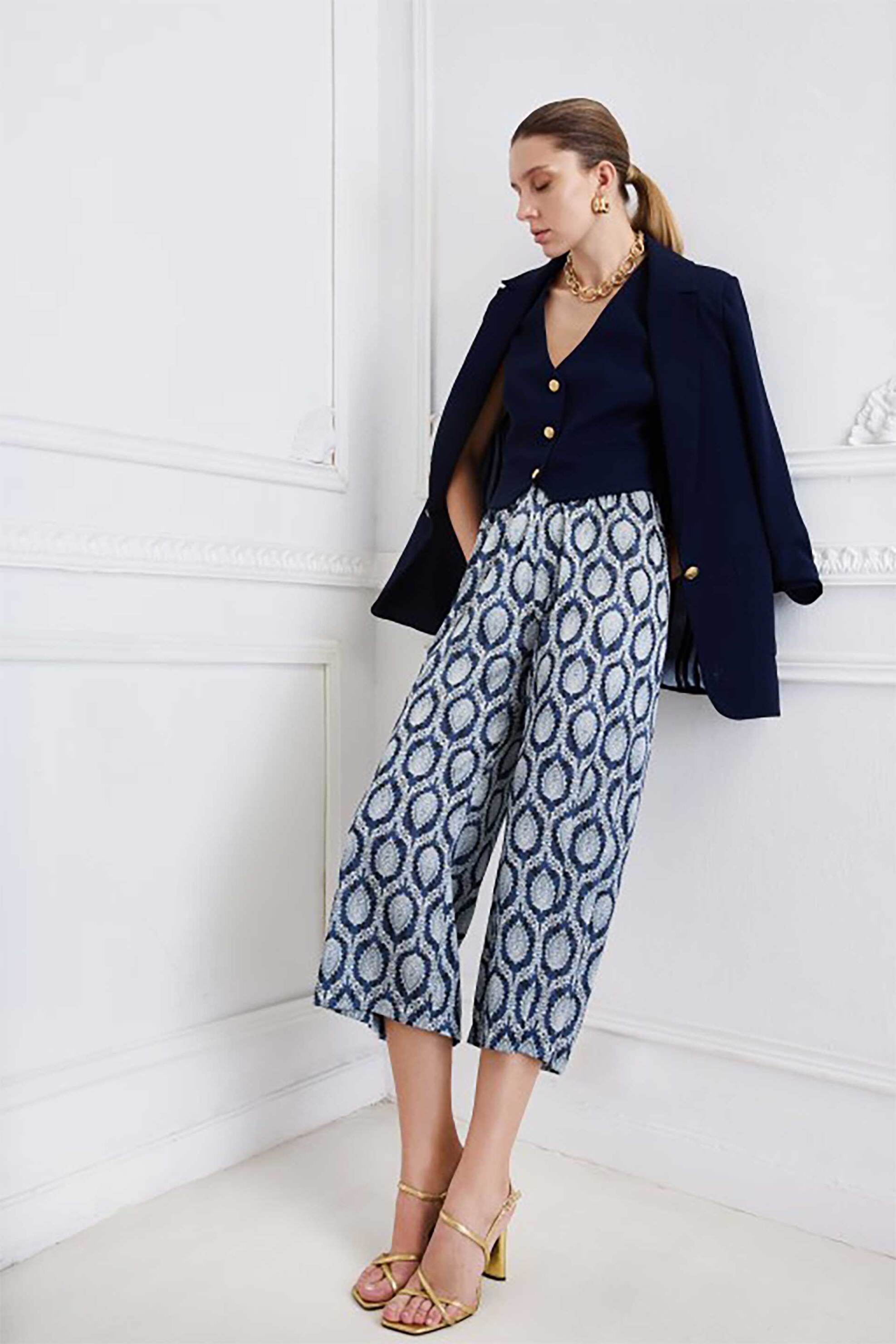 SARAH LAWRENCE JEANS Sarah Lawrence γυναικείο παντελόνι cropped "Pacific" - 2-630116 Μπλε