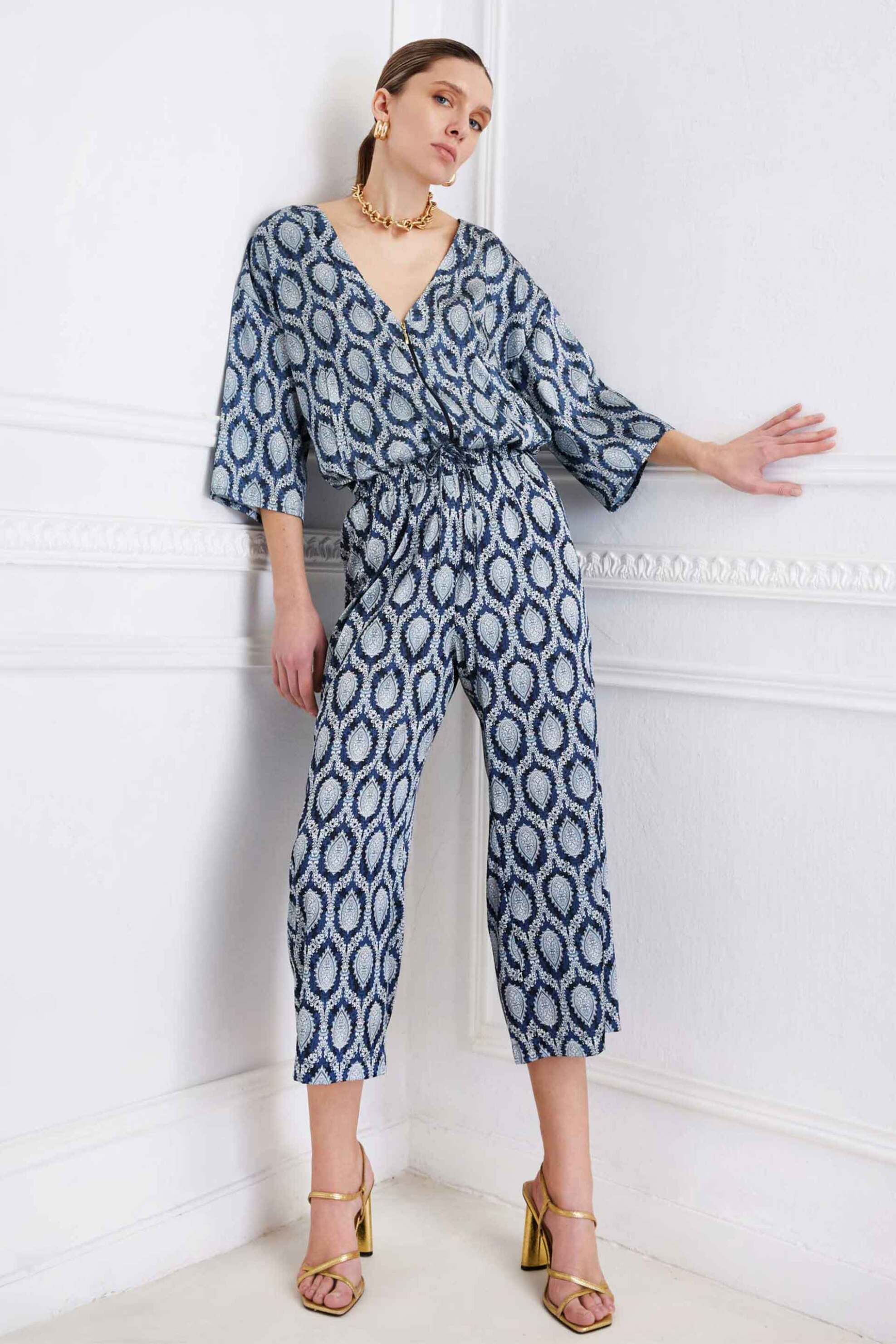 SARAH LAWRENCE JEANS Sarah Lawrence γυναικεία μπλούζα με φερμουάρ και print λαχούρια "Lea" - 2-631022 Μπλε