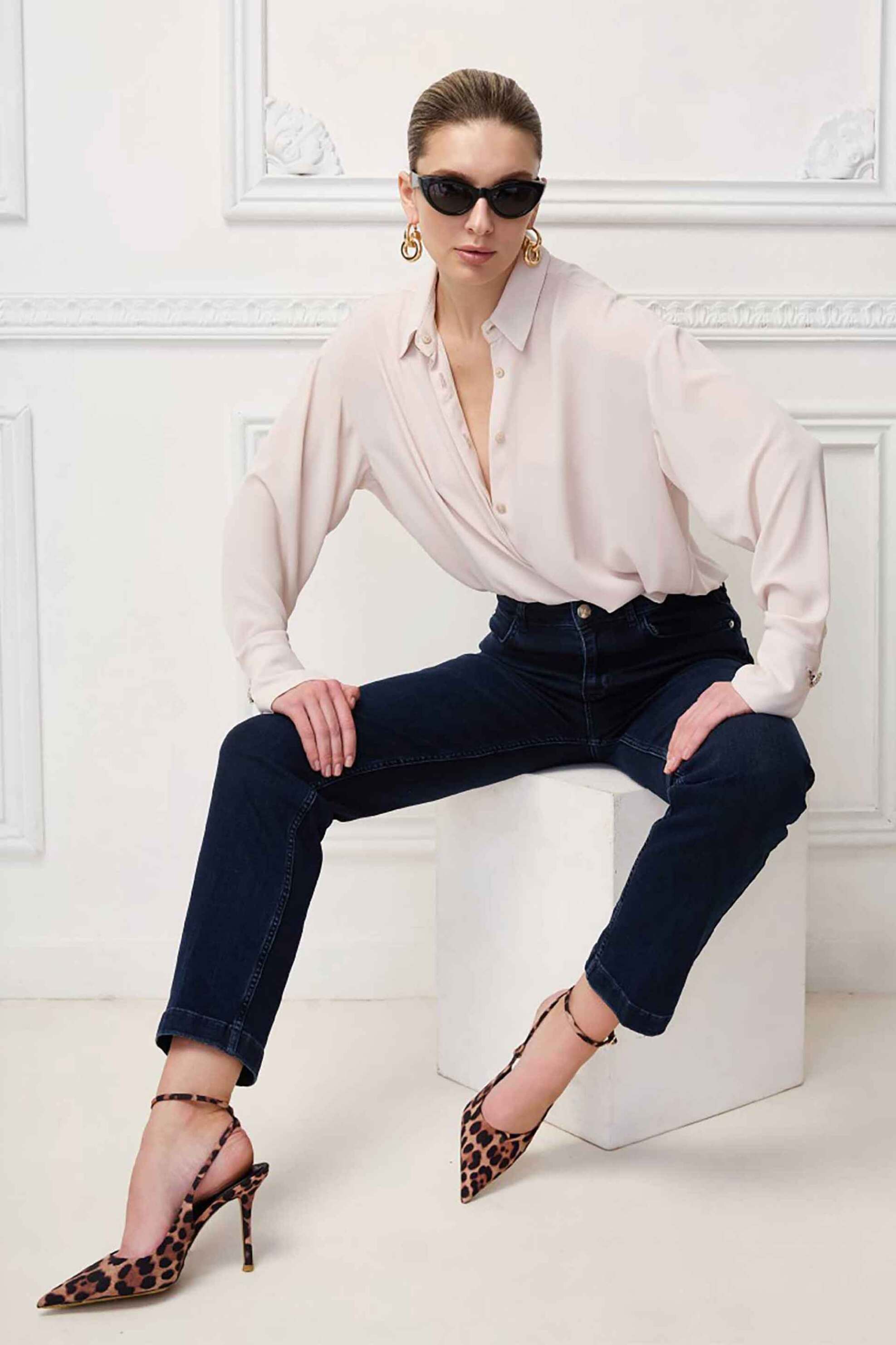 SARAH LAWRENCE JEANS Sarah Lawrence γυναικείο πουκάμισο ζορζέτα "Athina" - 2-631100 Κρέμ
