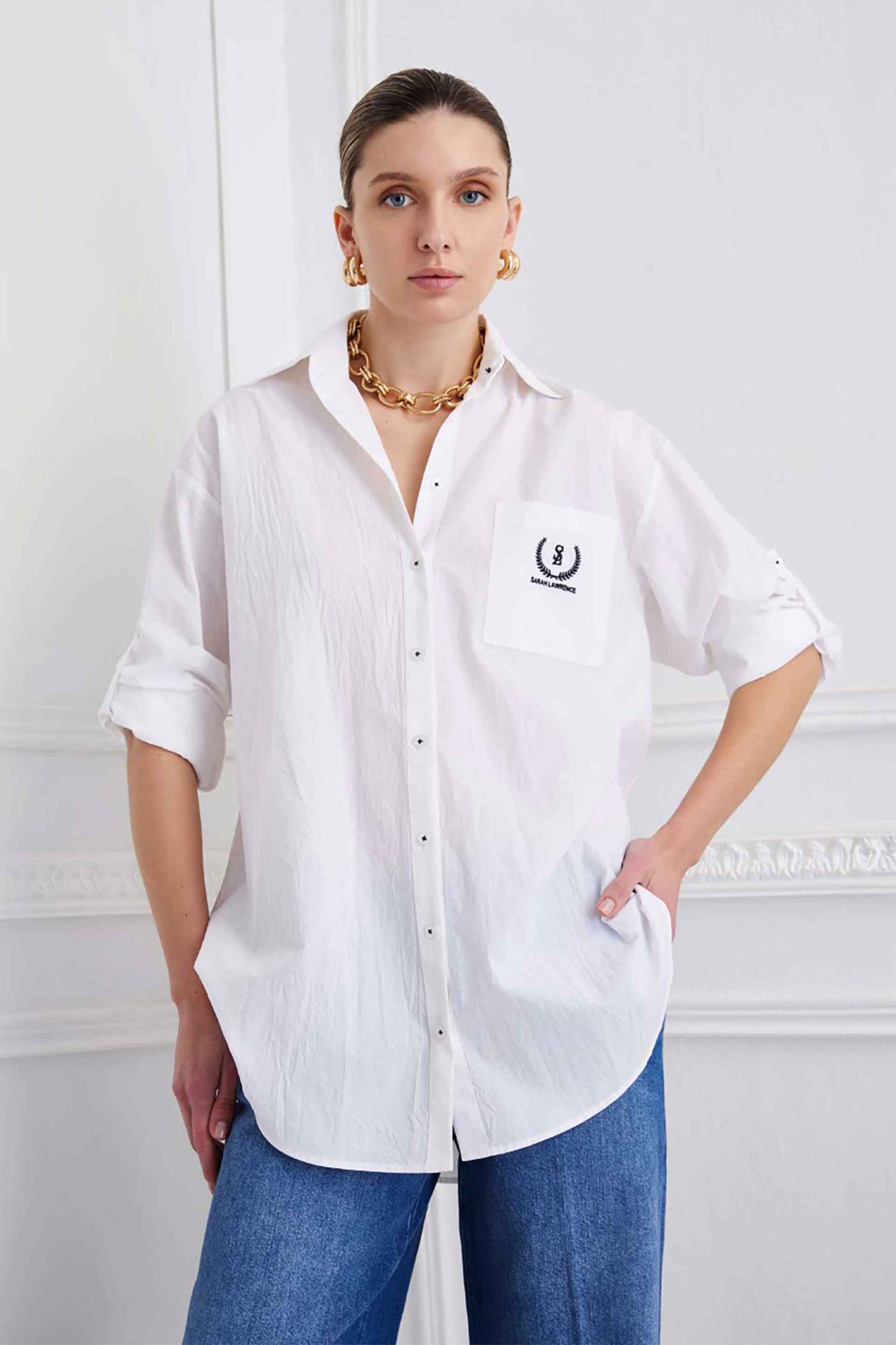 SARAH LAWRENCE JEANS Sarah Lawrence γυναικείο πουκάμισο με τσαλακωμένο ύφασμα - 2-631132 Λευκό