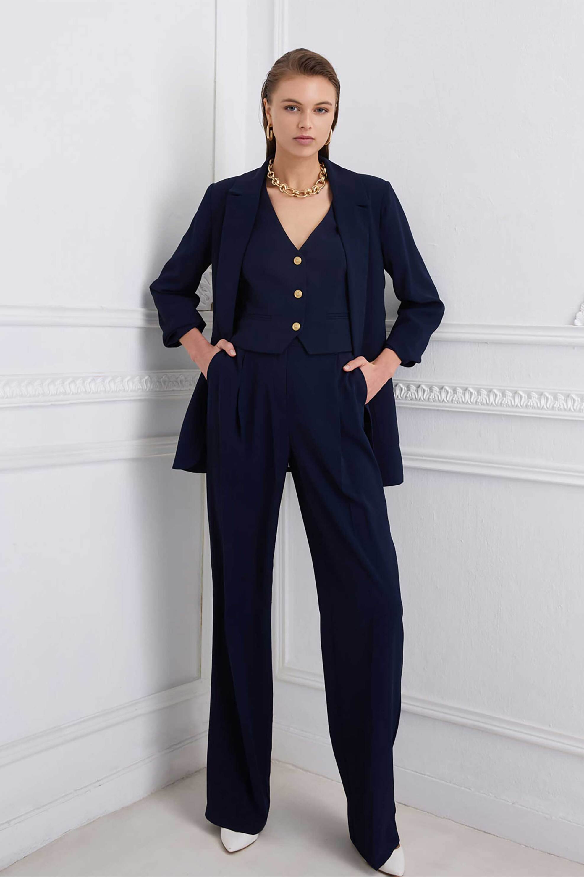 SARAH LAWRENCE JEANS Sarah Lawrence γυναικείο σακάκι με σουρωμένα μανίκια Loose Fit "Palmer 51" - 2-637000 Μπλε Σκούρο
