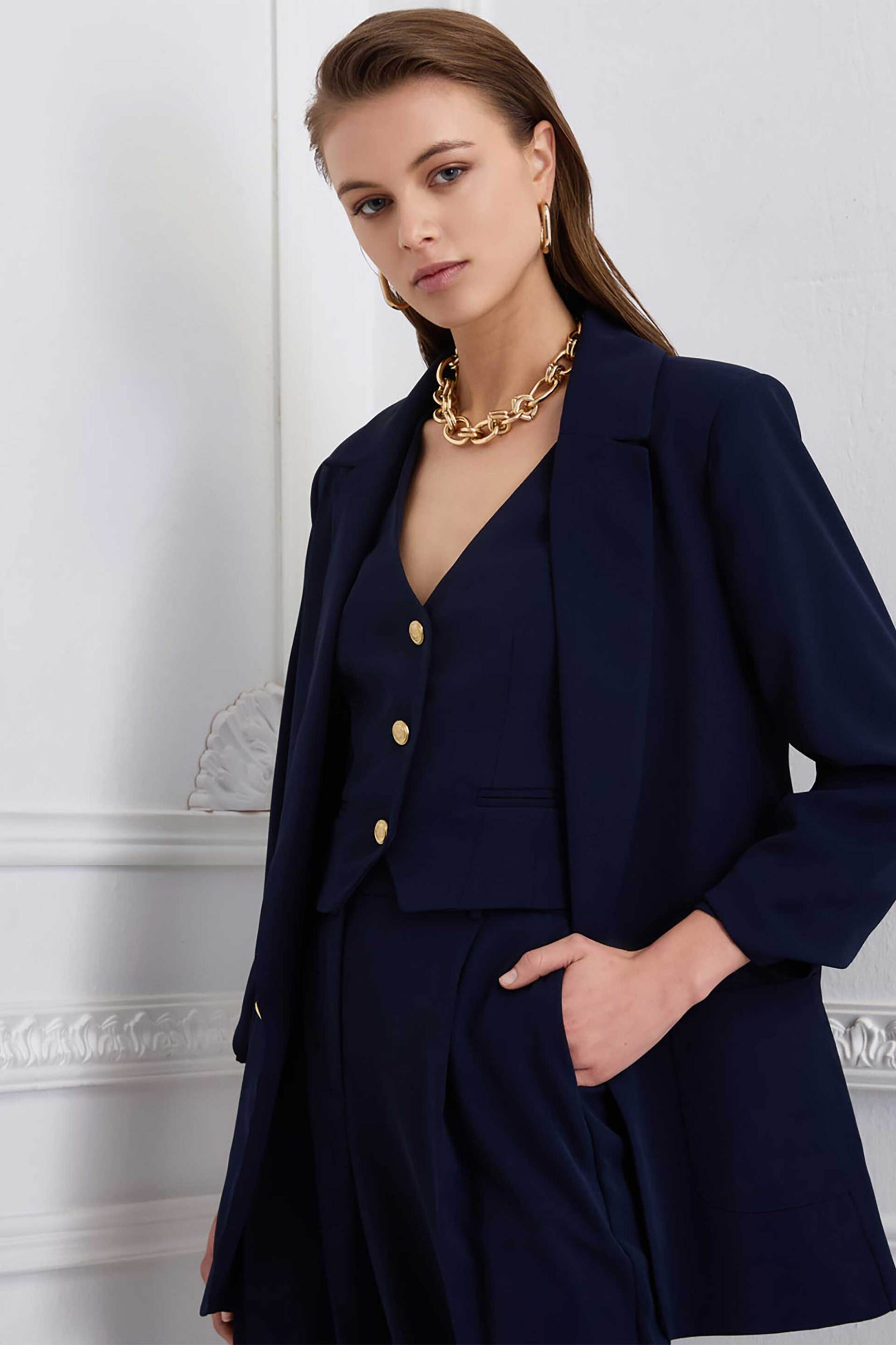Sarah Lawrence γυναικείο σακάκι με σουρωμένα μανίκια Loose Fit "Palmer 51" - 2-637000 Μπλε Σκούρο φωτογραφία