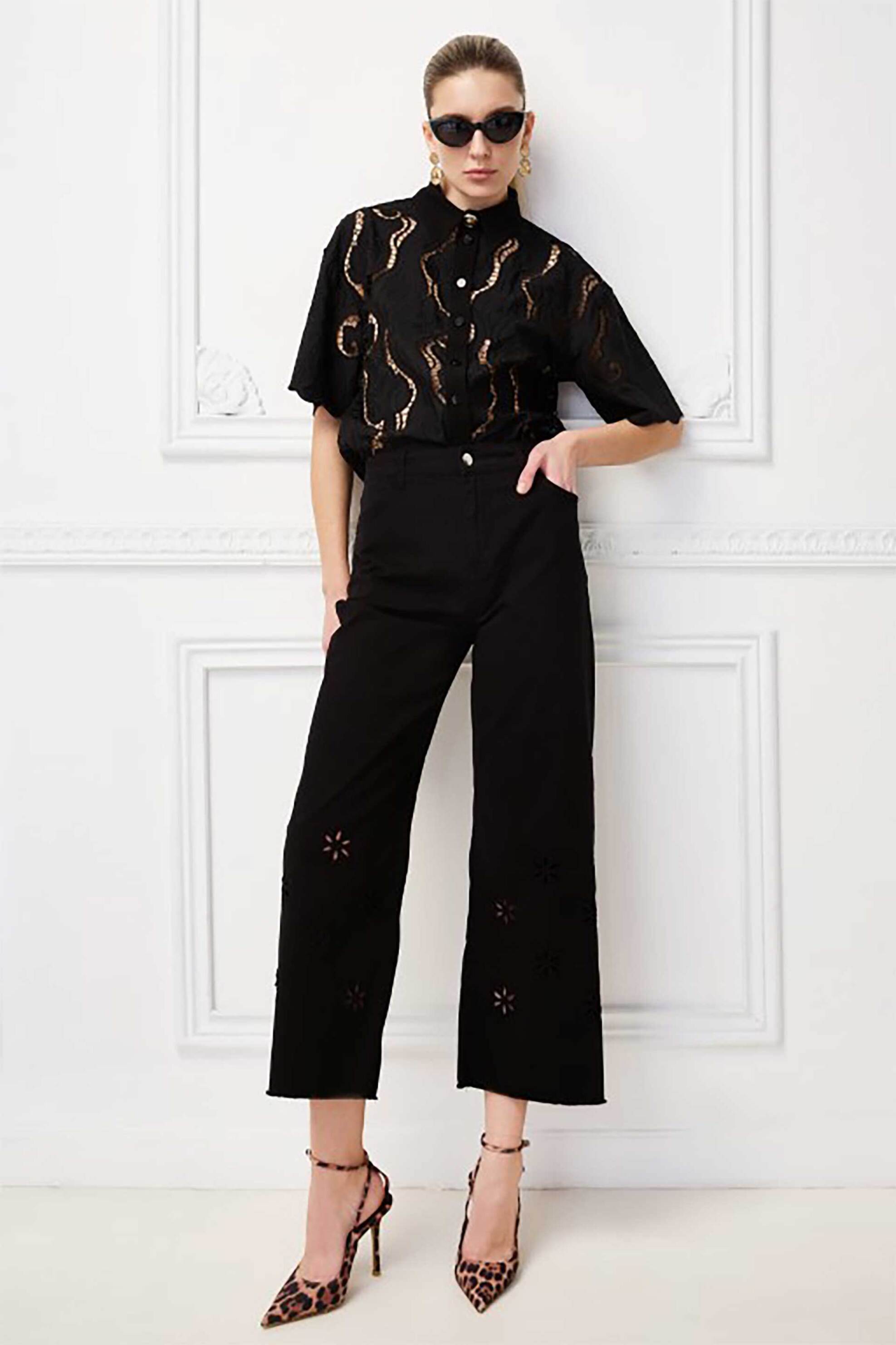 SARAH LAWRENCE JEANS Sarah Lawrence γυναικείο παντελόνι cropped Wide Leg "Christy" - 2-610040 Μαύρο