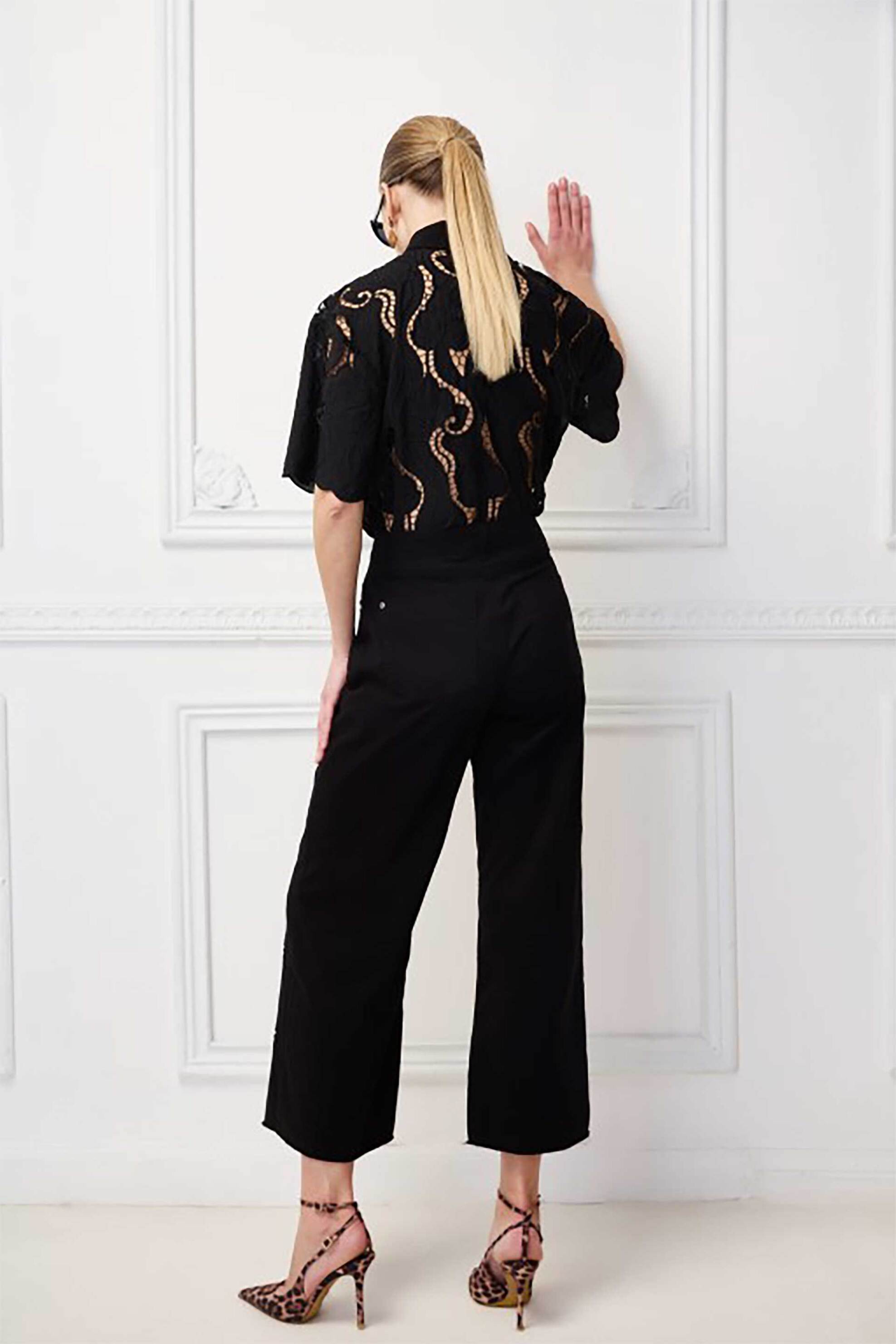 Sarah Lawrence γυναικείο παντελόνι cropped Wide Leg "Christy" - 2-610040 Μαύρο φωτογραφία