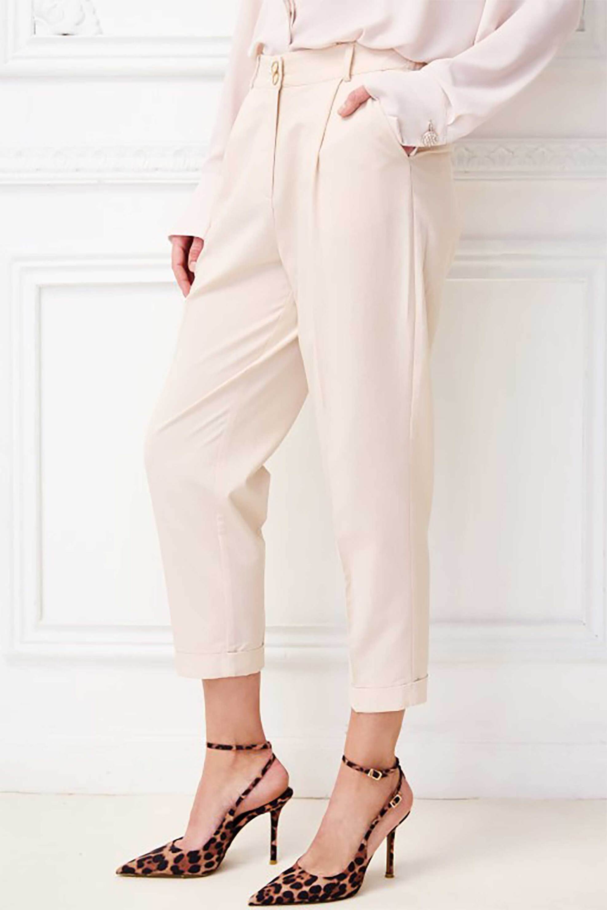 Sarah Lawrence γυναικείο παντελόνι cropped Baggy Fit "Coralia" - 2-630108 Κρέμ φωτογραφία