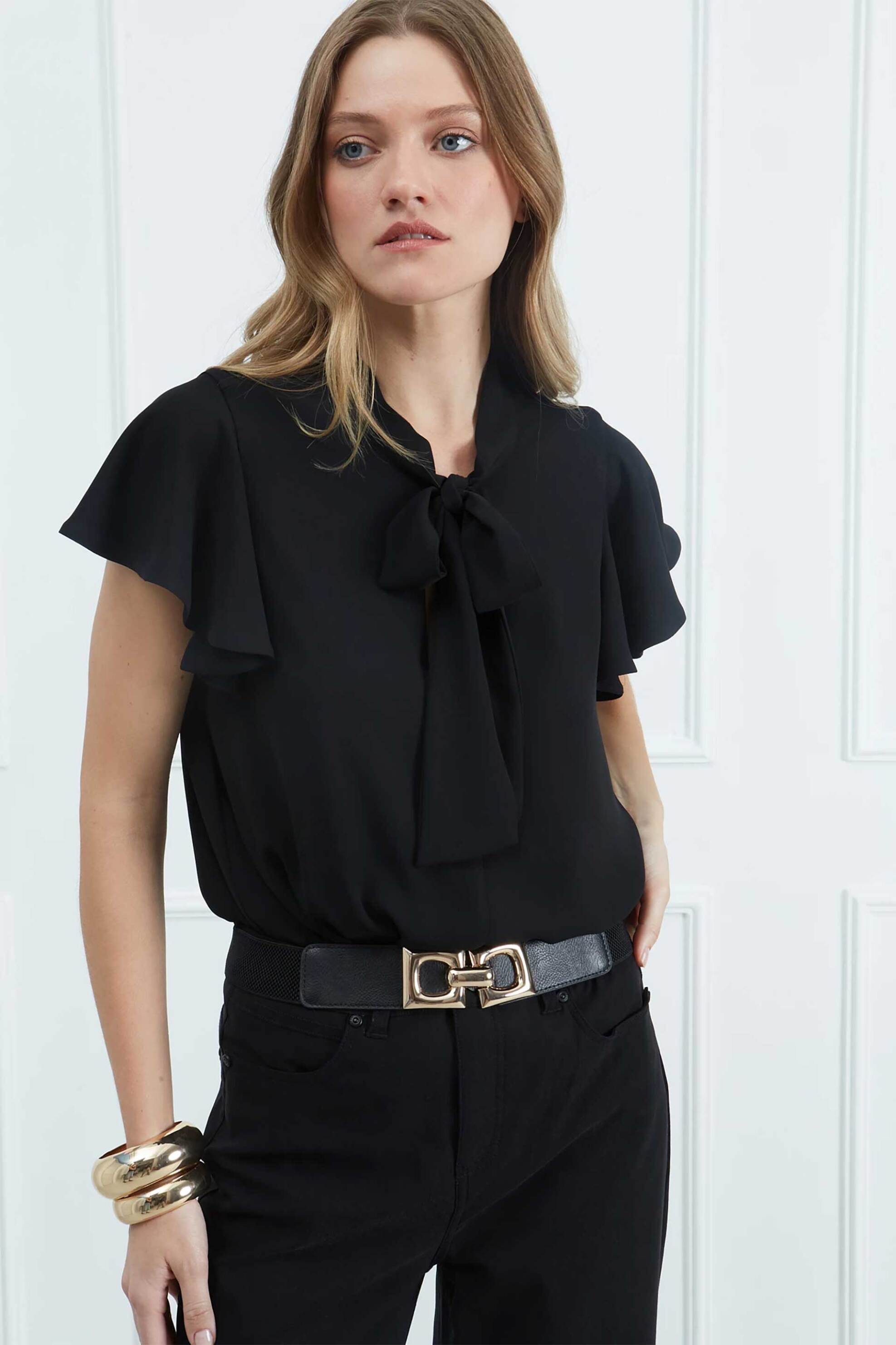 Sarah Lawrence γυναικεία μπλούζα με δέσιμο στο λαιμό - 161-0722 Μαύρο