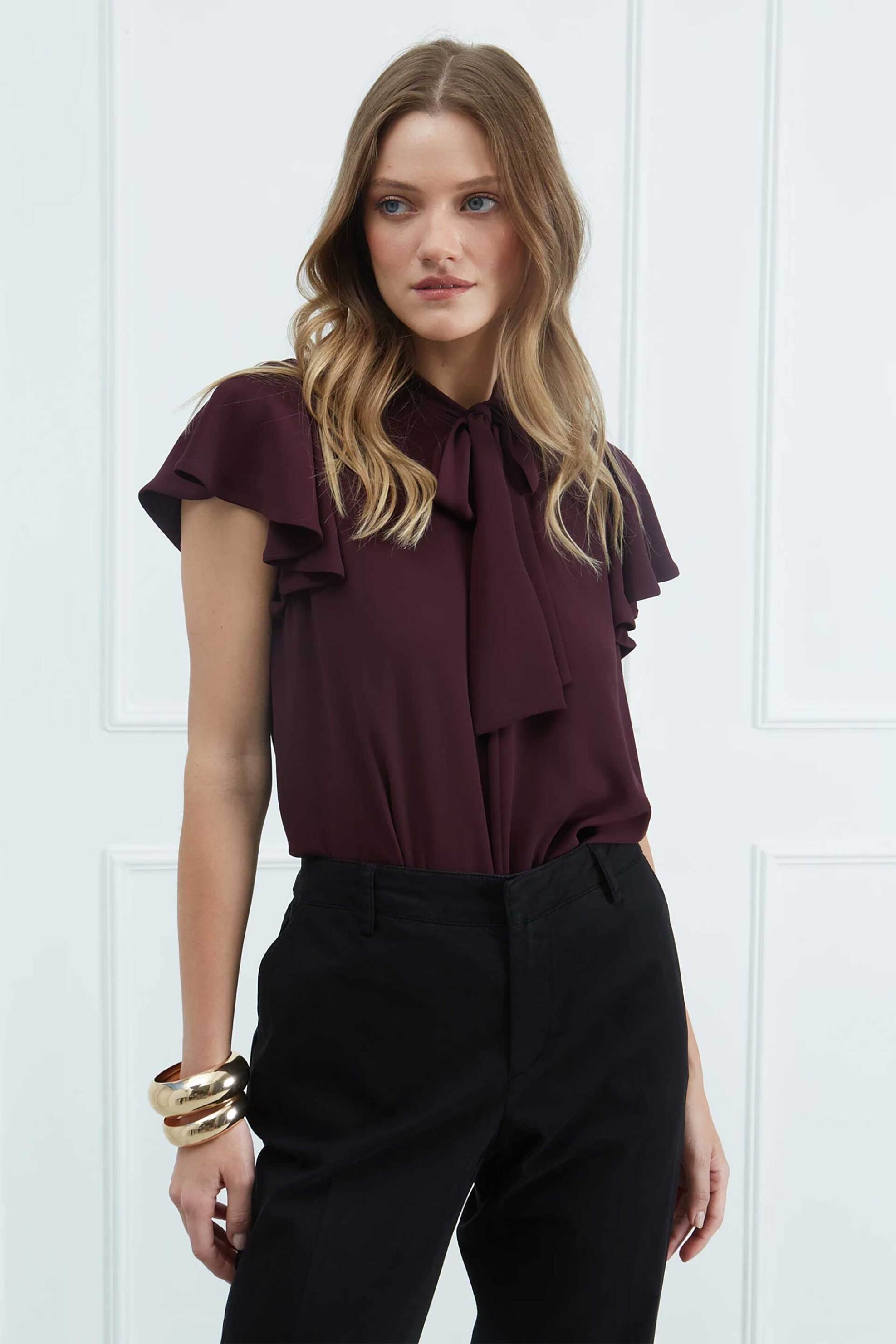 Sarah Lawrence γυναικεία μπλούζα με δέσιμο στο λαιμό - 161-0722 Βυσσινί