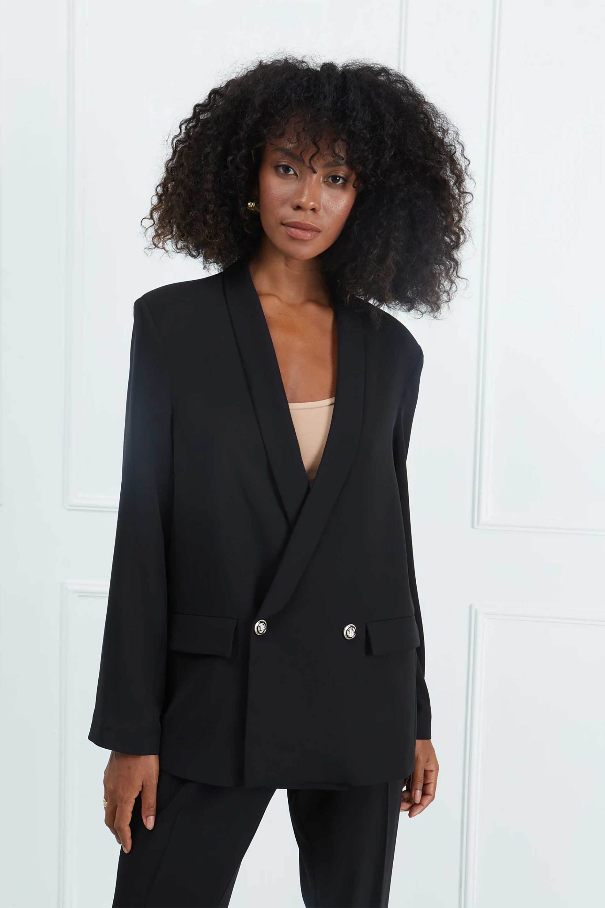 Sarah Lawrence γυναικείο σακάκι σταυρωτό Loose Fit - 161-0105 Μαύρο