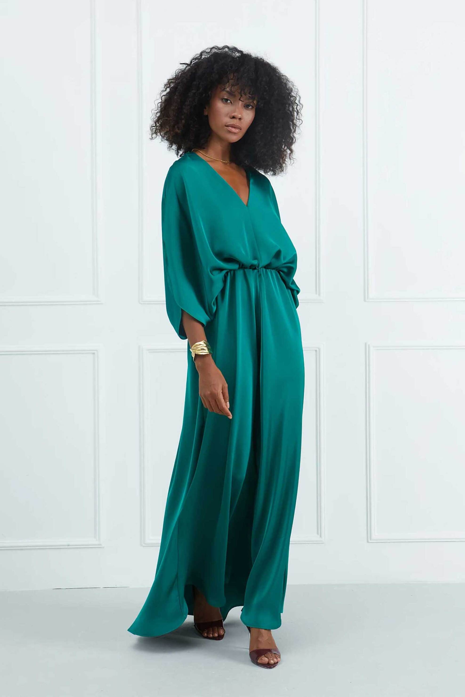 Sarah Lawrence γυναικείο maxi φόρεμα με λάστιχο στη μέση - 161-0411 Πράσινο