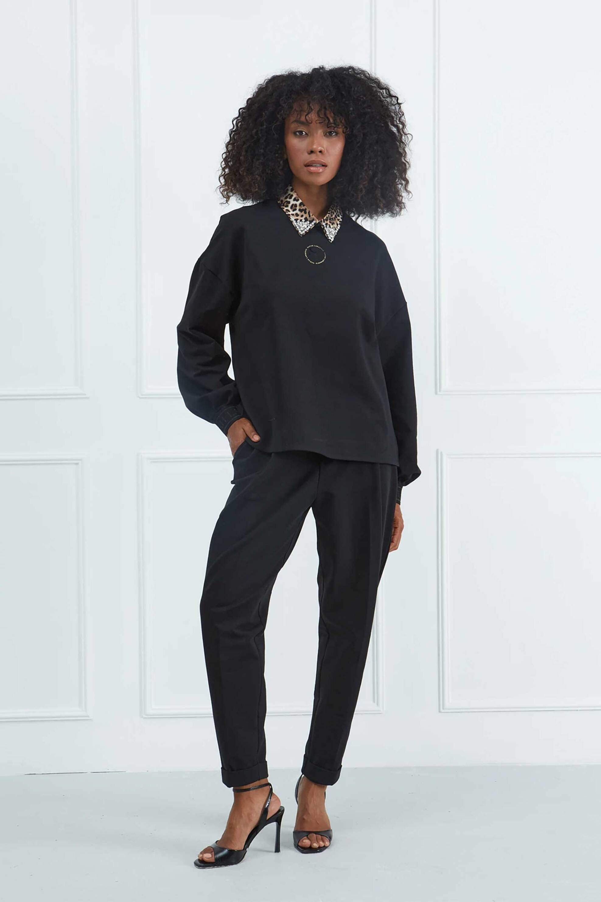 Sarah Lawrence γυναικείο παντελόνι με πιέτες - 161-0203 Μαύρο