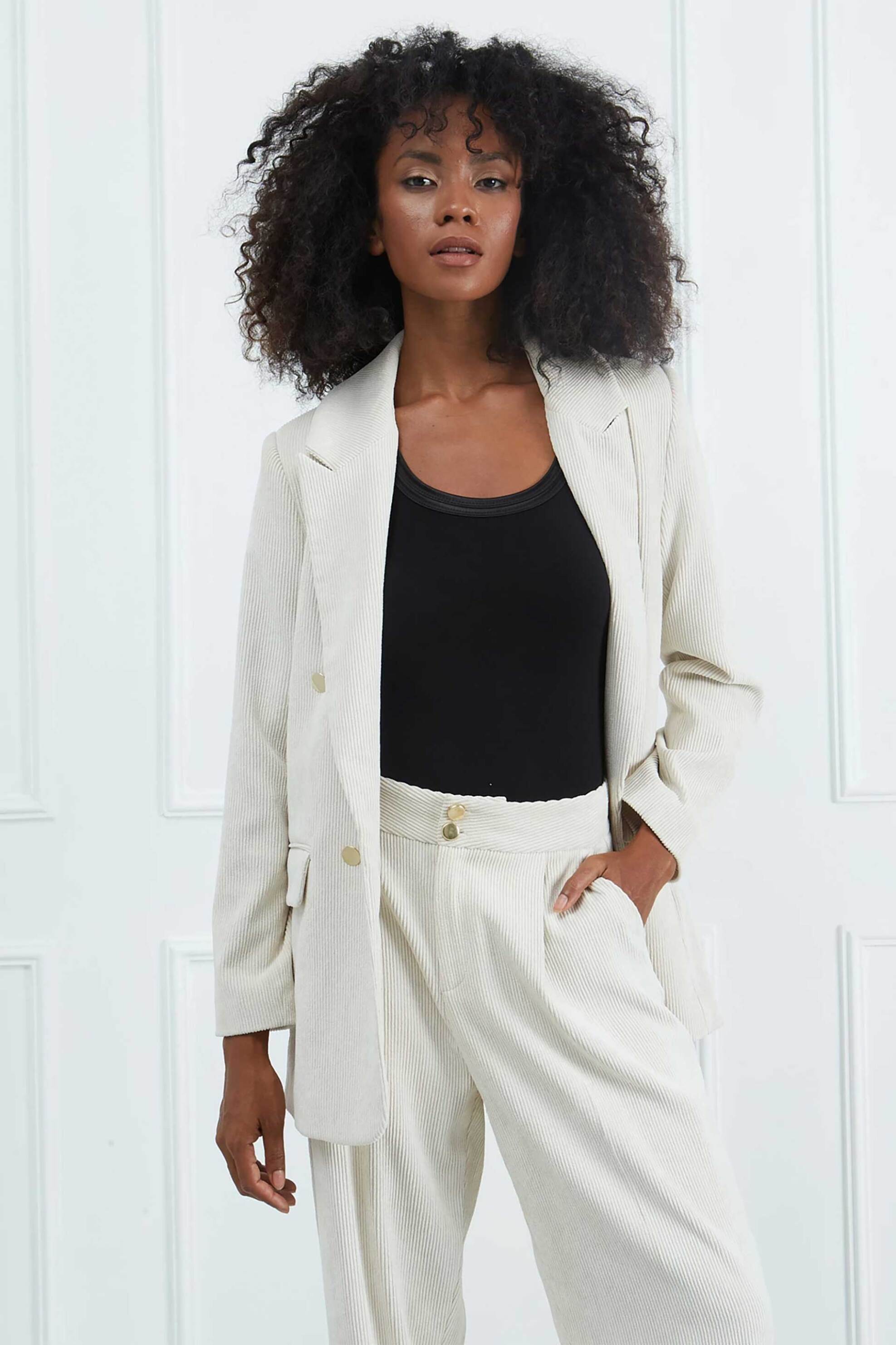 Sarah Lawrence γυναικείο σακάκι κοτλέ σε ίσια γραμμή - 161-0103 Εκρού