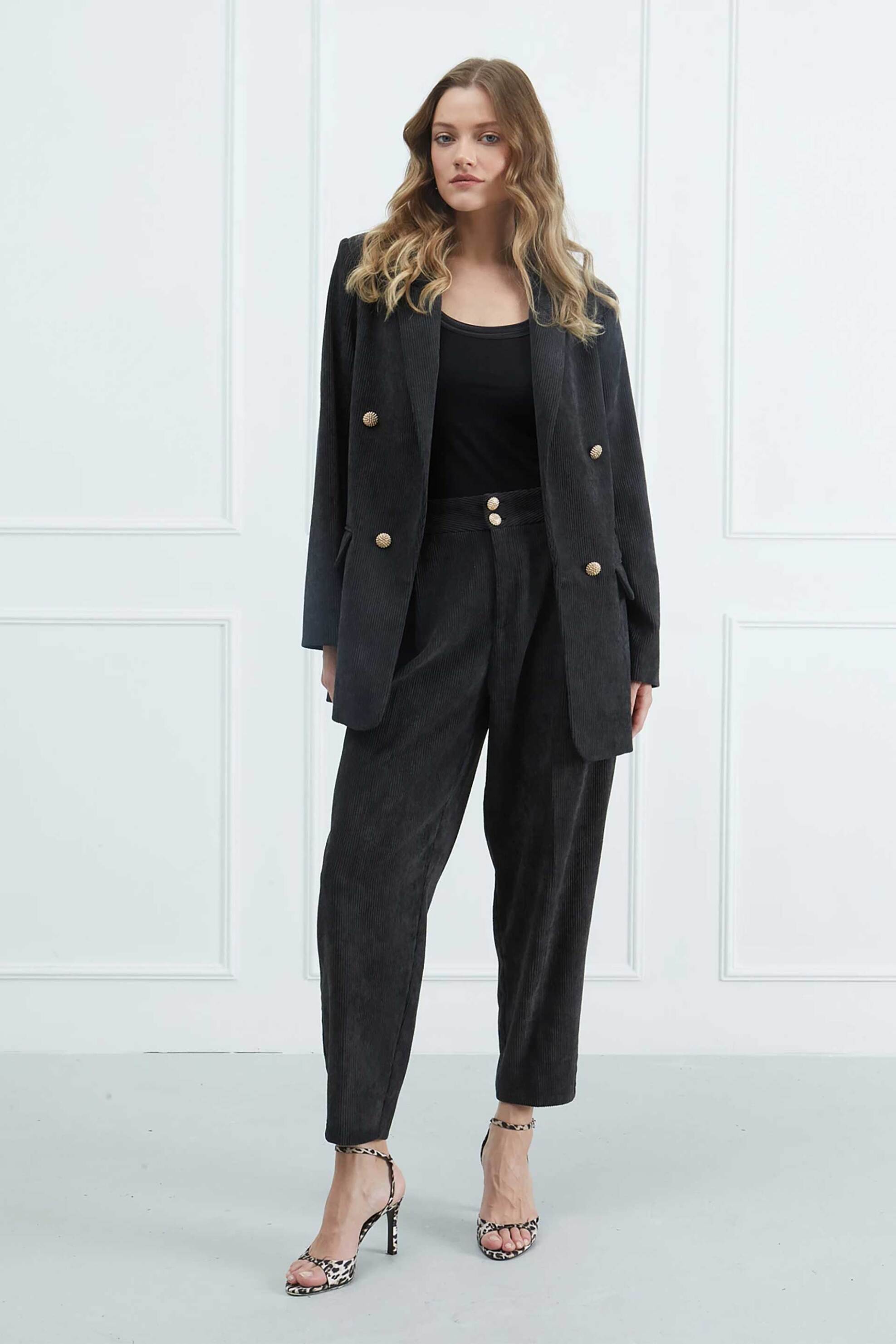 Sarah Lawrence γυναικείο σακάκι κοτλέ σε ίσια γραμμή - 161-0103 Ανθρακί