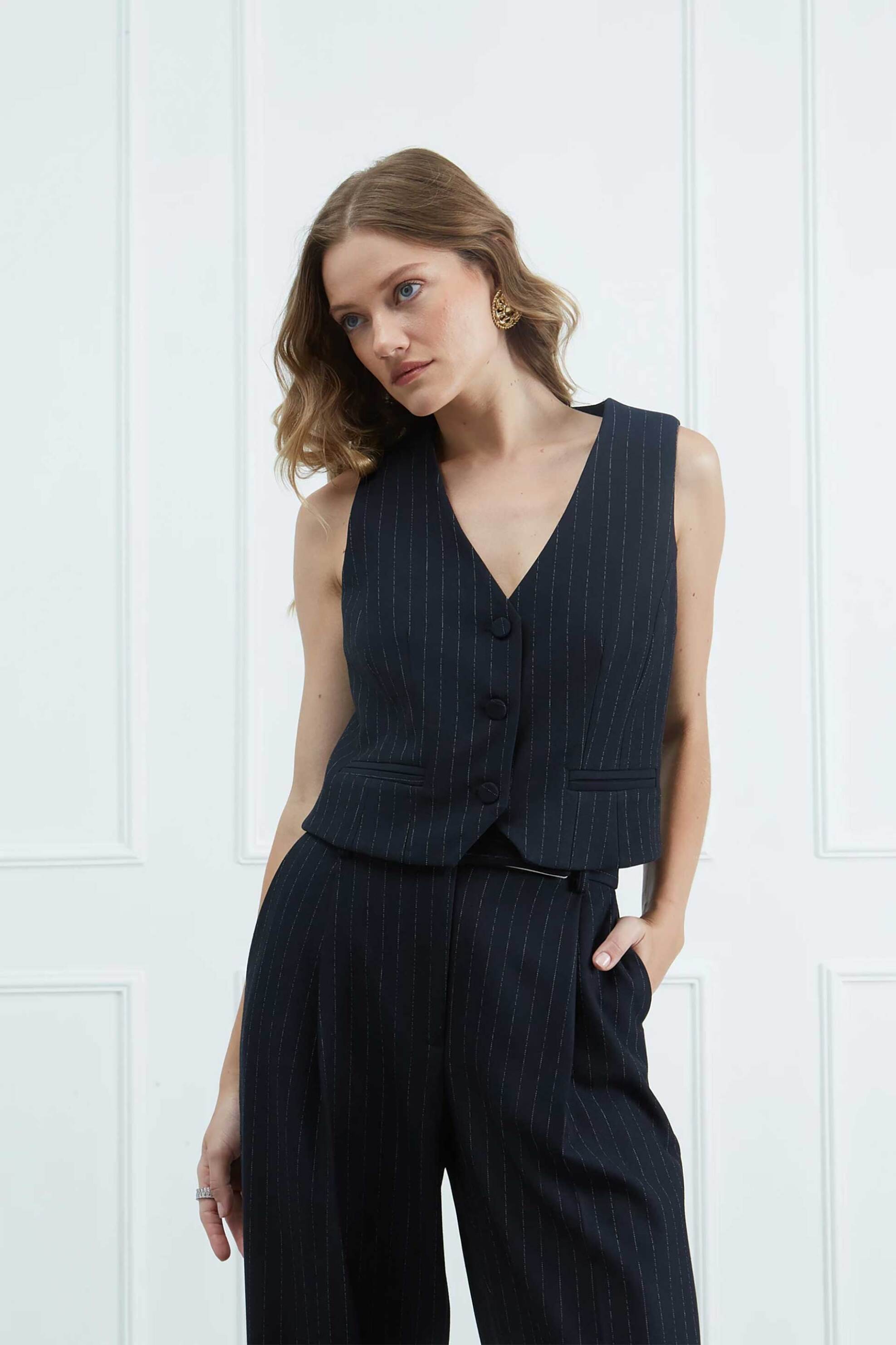 Sarah Lawrence γυναικείο γιλέκο με ριγέ σχέδιο - 161-0501 Denim Blue