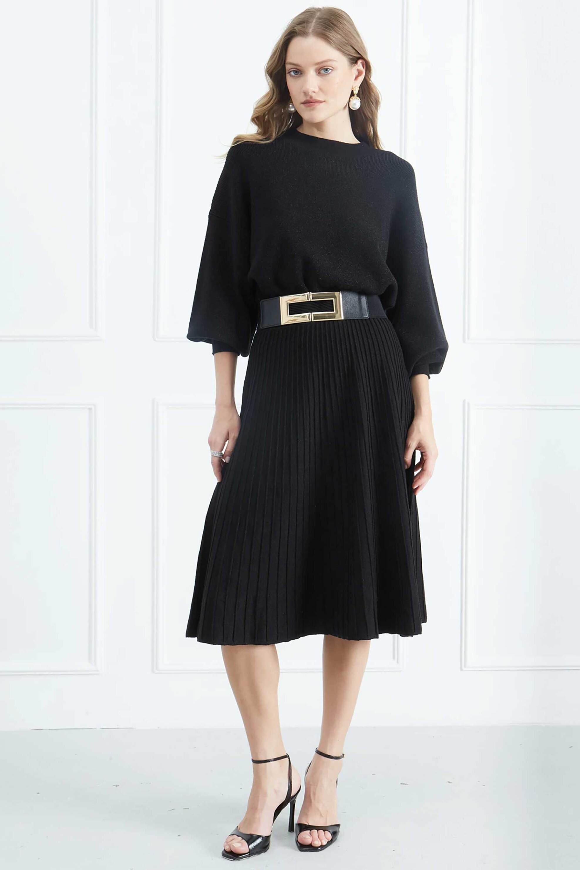 Sarah Lawrence γυναικείο midi φόρεμα πλεκτό lurex - 261-0404 Μαύρο