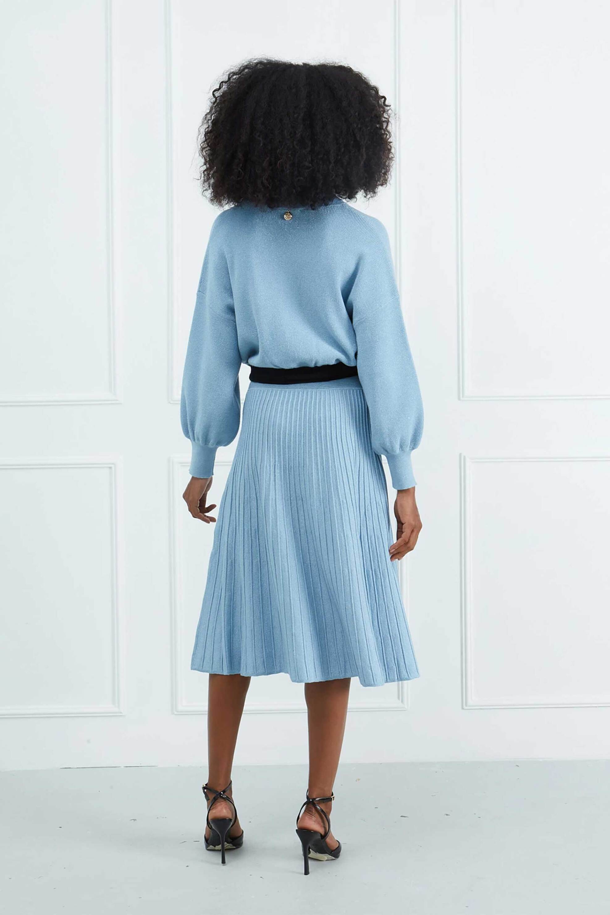 Sarah Lawrence γυναικείο midi φόρεμα πλεκτό lurex - 261-0404 Γαλάζιο φωτογραφία