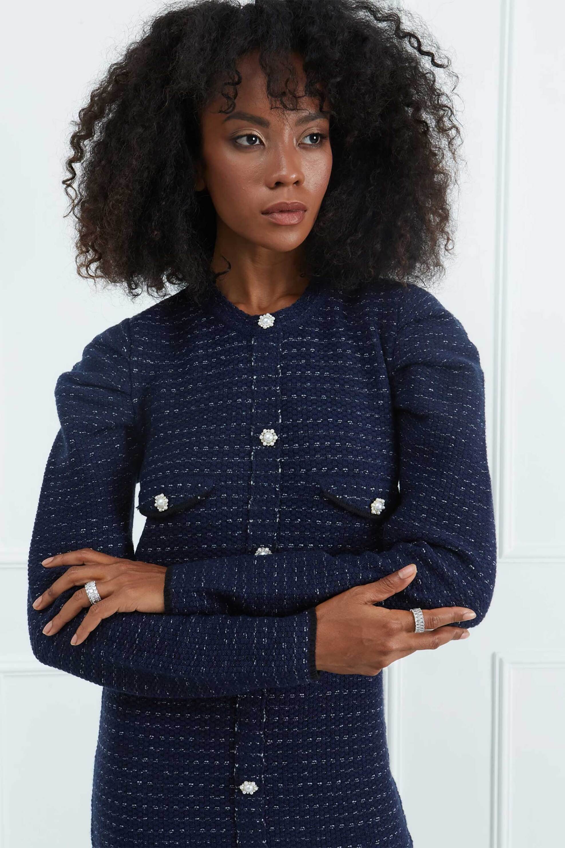 Sarah Lawrence γυναικείο midi φόρεμα tweed - 261-0405 Μπλε Σκούρο φωτογραφία