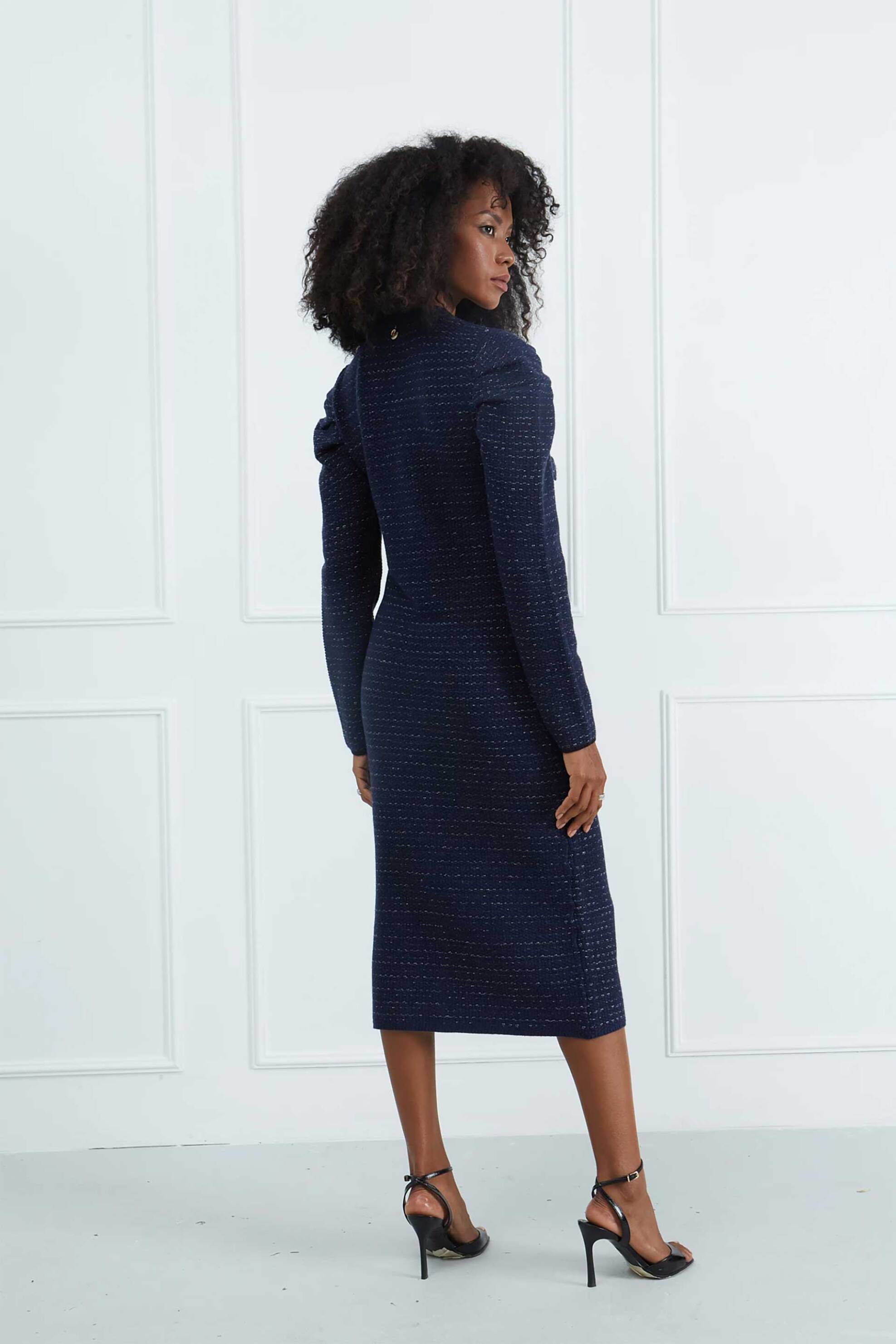 Sarah Lawrence γυναικείο midi φόρεμα tweed - 261-0405 Μπλε Σκούρο φωτογραφία