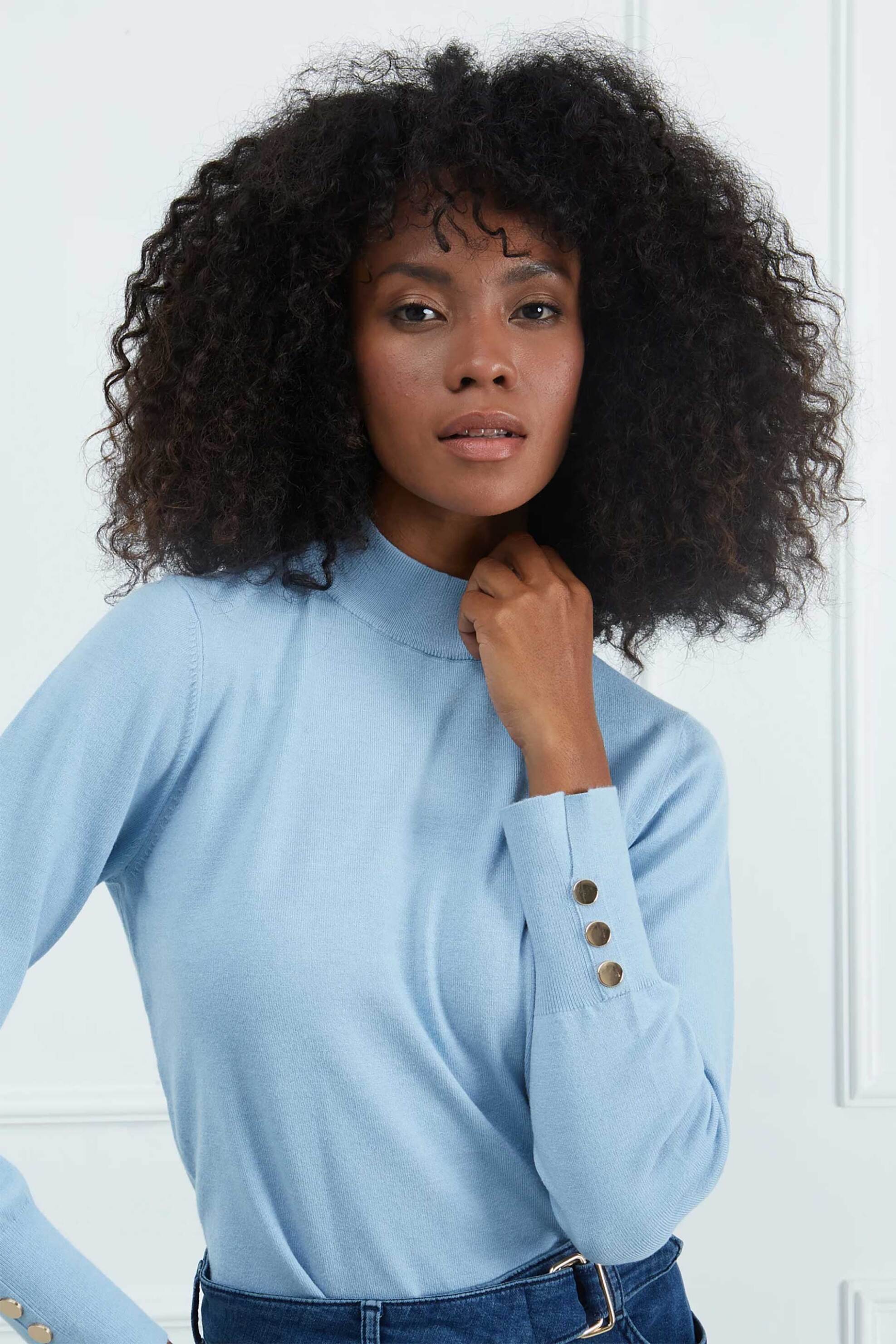 SARAH LAWRENCE JEANS Sarah Lawrence γυναικεία πλεκτή μπλούζα με κουμπιά στο μανίκι - 261-0702 Γαλάζιο