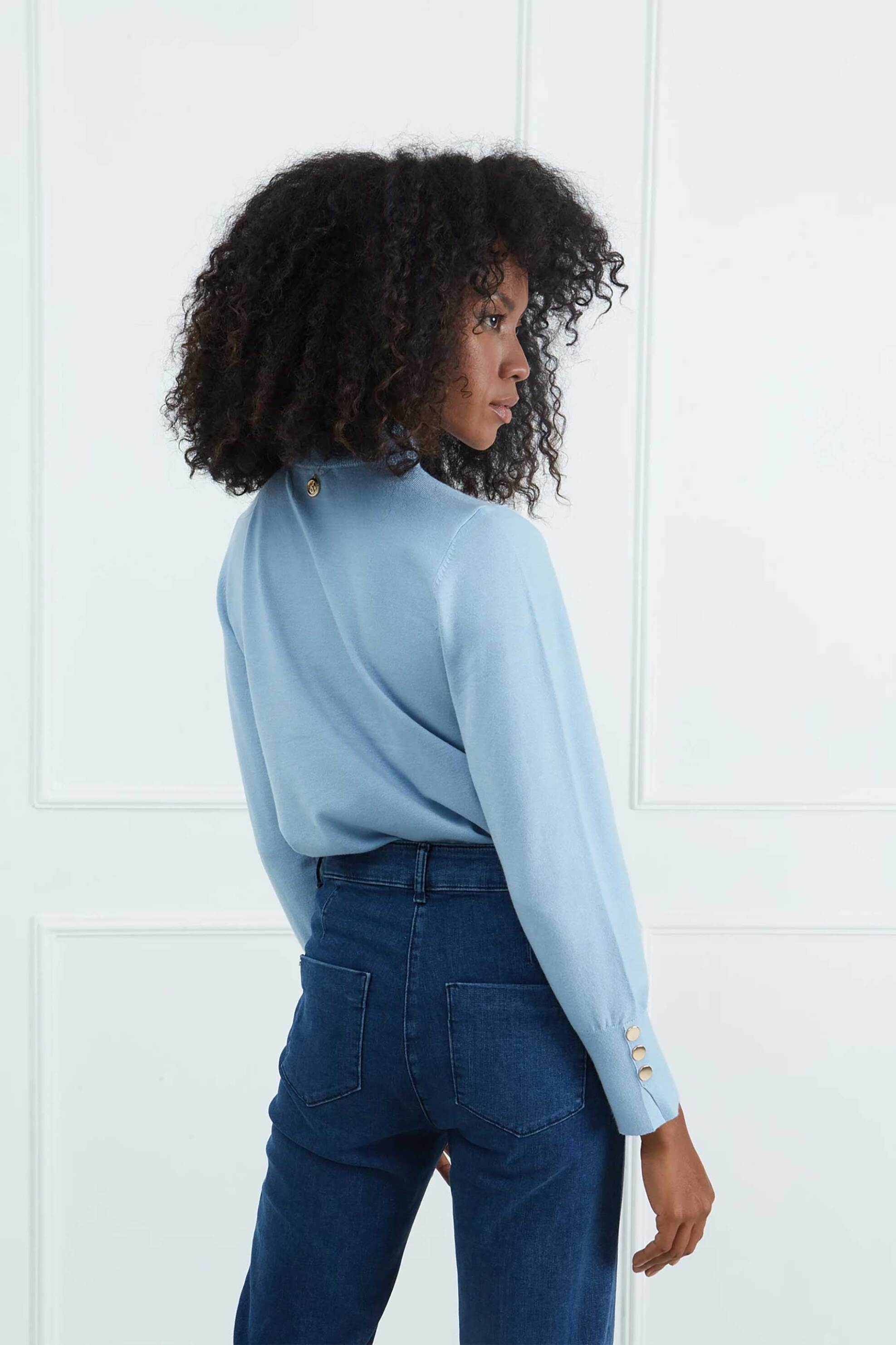 Sarah Lawrence γυναικεία πλεκτή μπλούζα με κουμπιά στο μανίκι - 261-0702 Γαλάζιο φωτογραφία