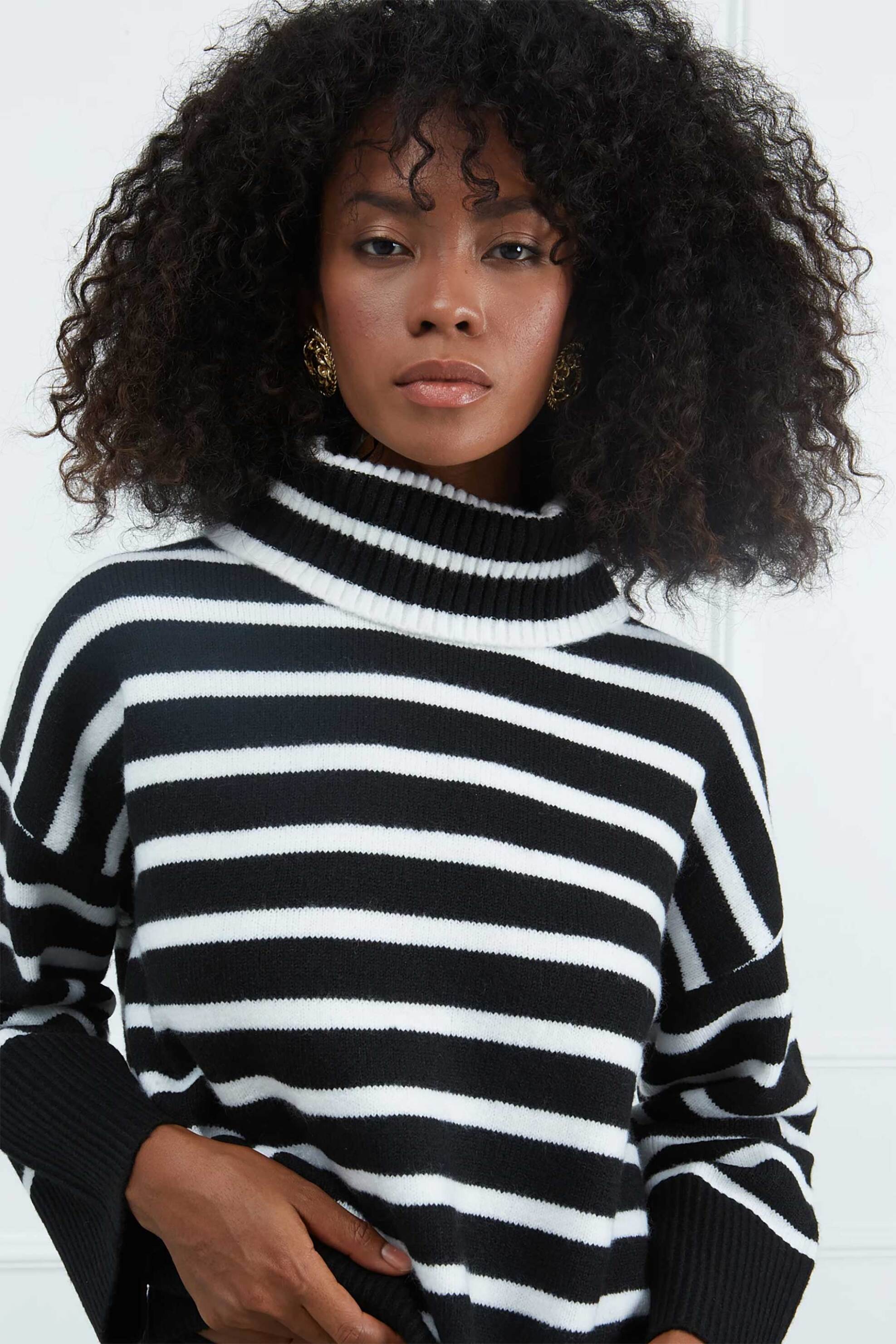 SARAH LAWRENCE JEANS Sarah Lawrence γυναικεία πλεκτή μπλούζα ριγέ - 261-0704 Μαύρο