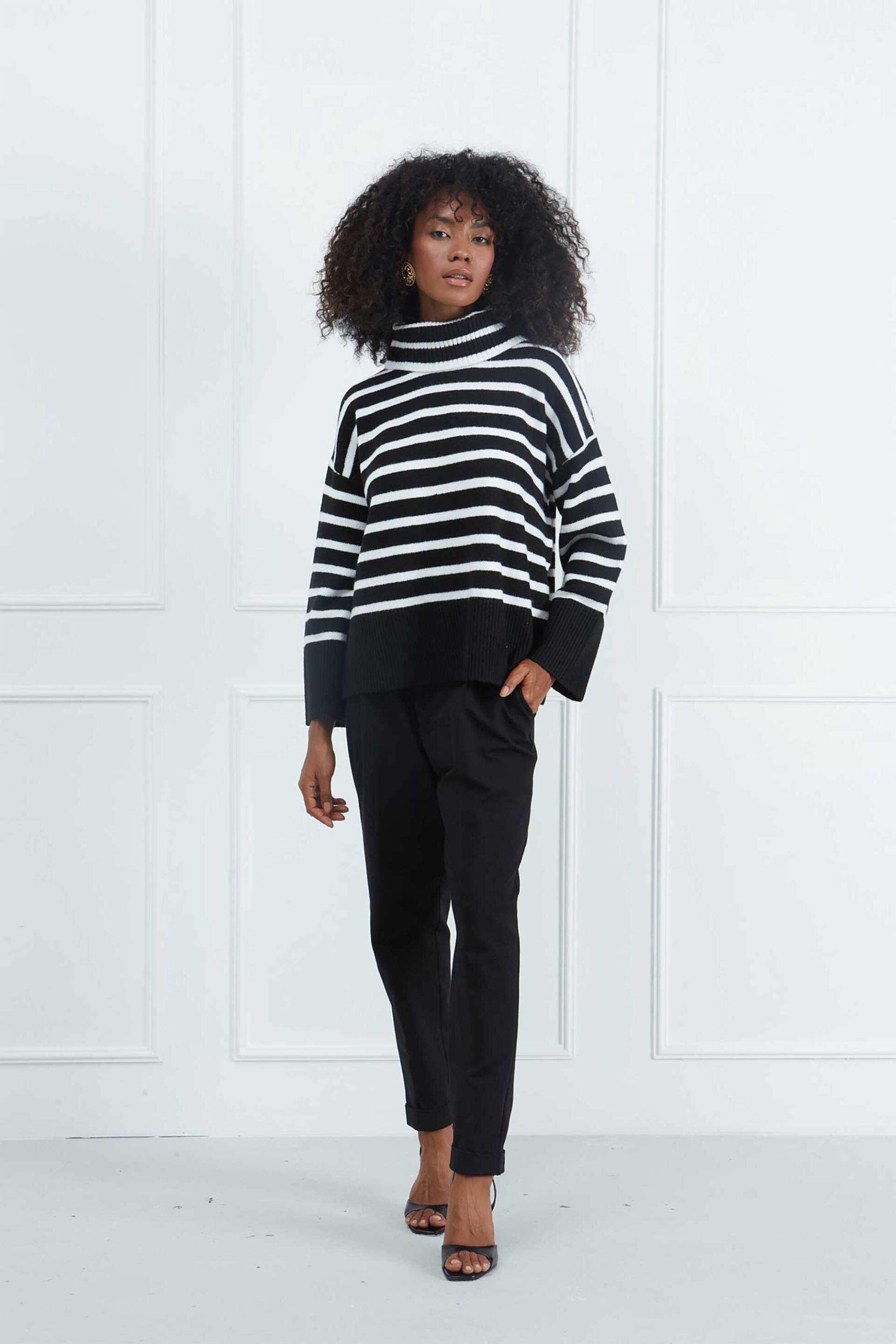 Sarah Lawrence γυναικεία πλεκτή μπλούζα ριγέ - 261-0704 Μαύρο φωτογραφία