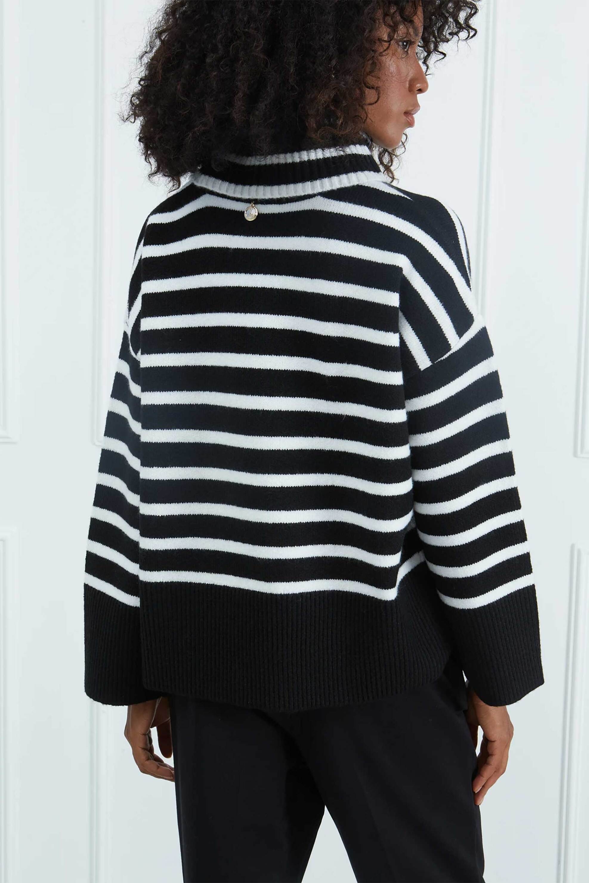 Sarah Lawrence γυναικεία πλεκτή μπλούζα ριγέ - 261-0704 Μαύρο φωτογραφία