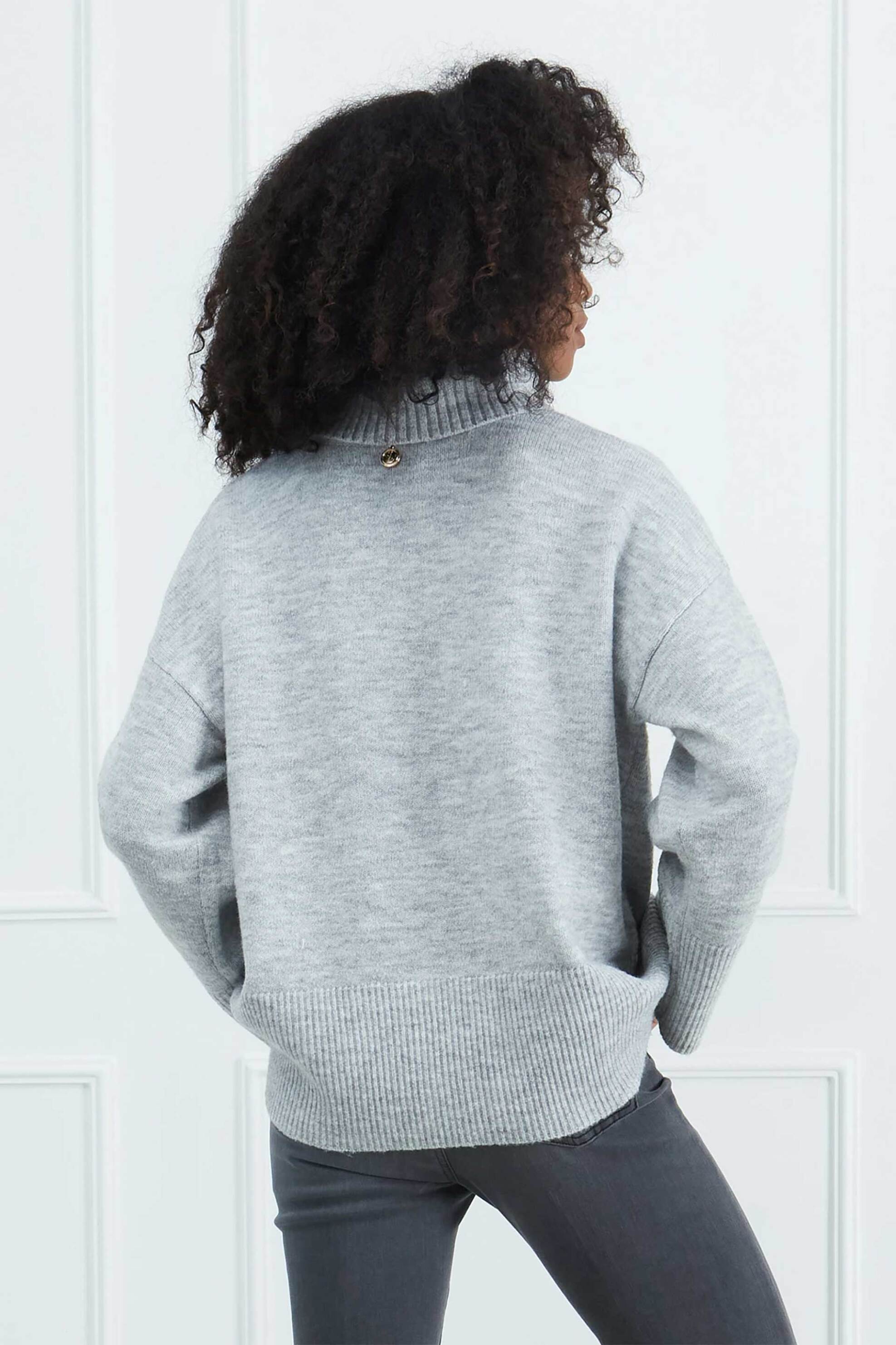 Sarah Lawrence γυναικεία πλεκτή μπλούζα με διακοσμητικά στρας - 261-0705 Γκρι φωτογραφία