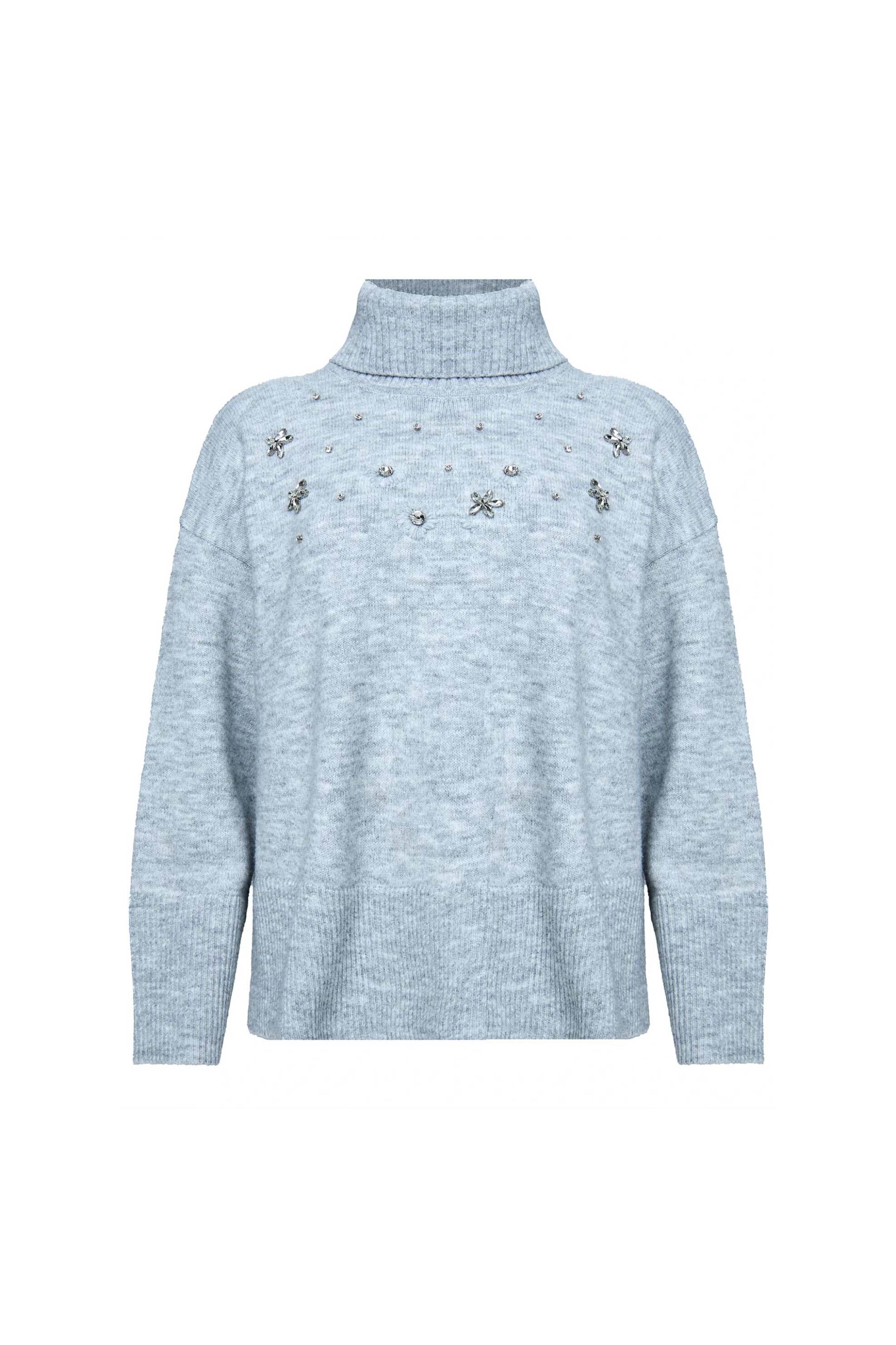 Sarah Lawrence γυναικεία πλεκτή μπλούζα με διακοσμητικά στρας - 261-0705 Γκρι φωτογραφία