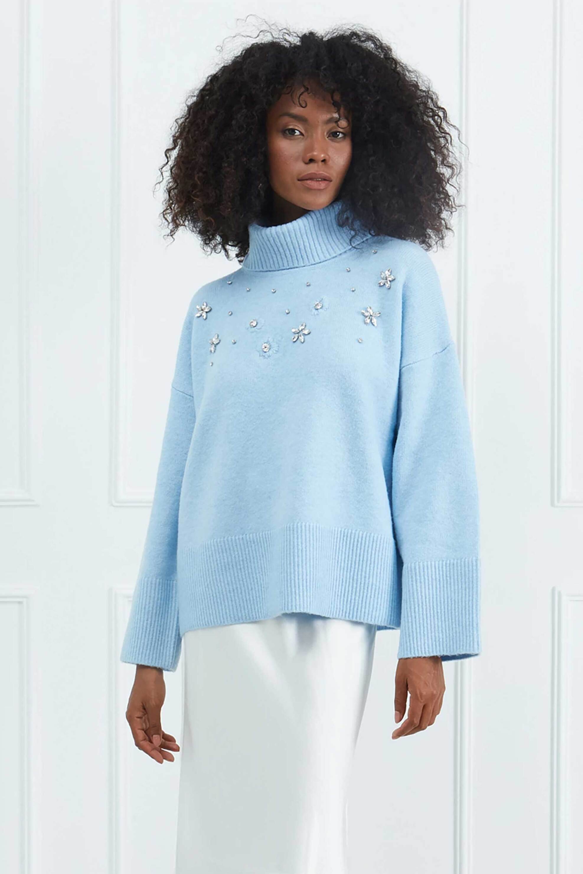 Sarah Lawrence γυναικεία πλεκτή μπλούζα με διακοσμητικά στρας - 261-0705 Γαλάζιο φωτογραφία