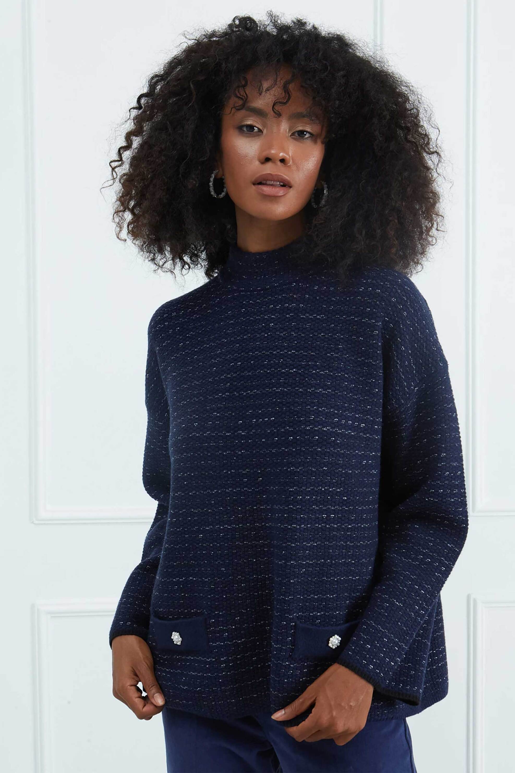 SARAH LAWRENCE JEANS Sarah Lawrence γυναικεία πλεκτή μπλούζα tweed - 261-0706 Μπλε Σκούρο